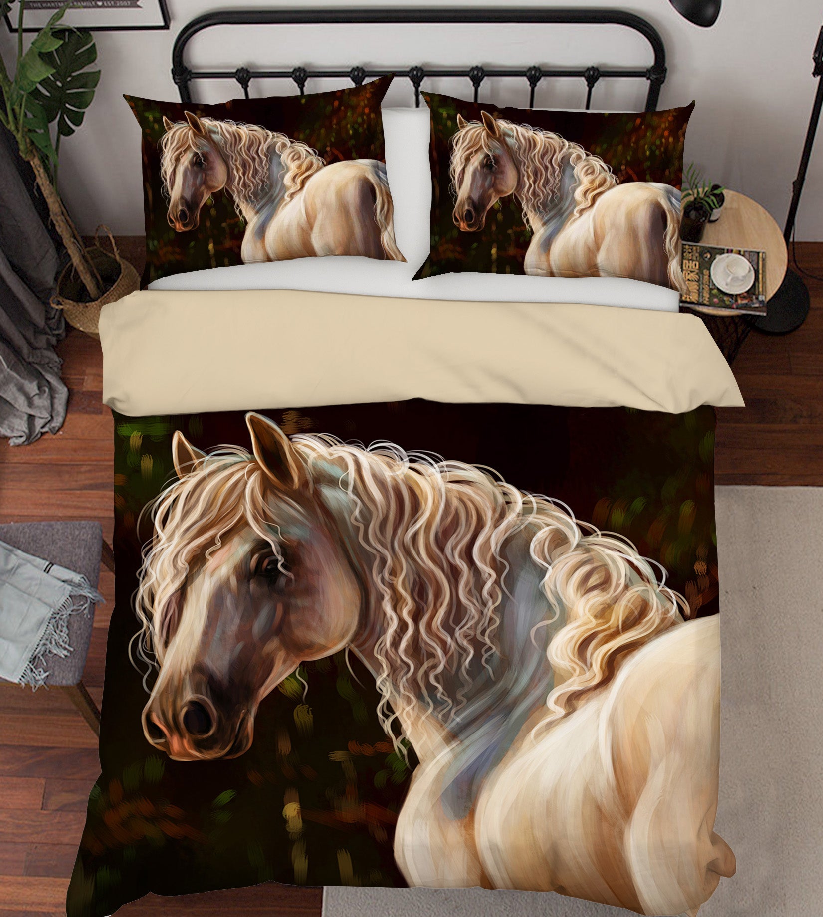 3D White Curly Horse 032 Bed Pillowcases Quilt