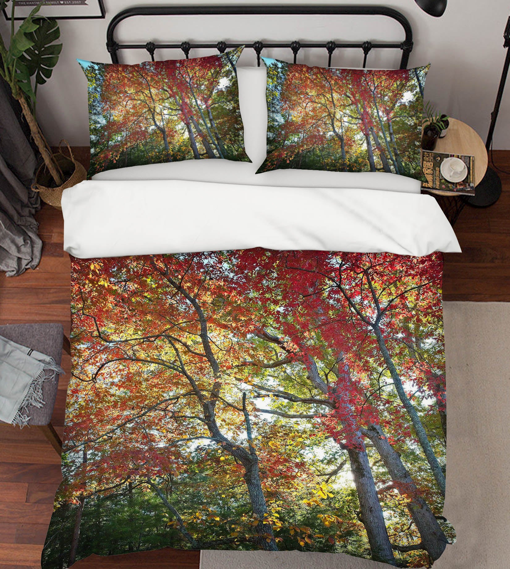 3D Forest Red Leaves 2123 Kathy Barefield Bedding Bed Pillowcases Quilt