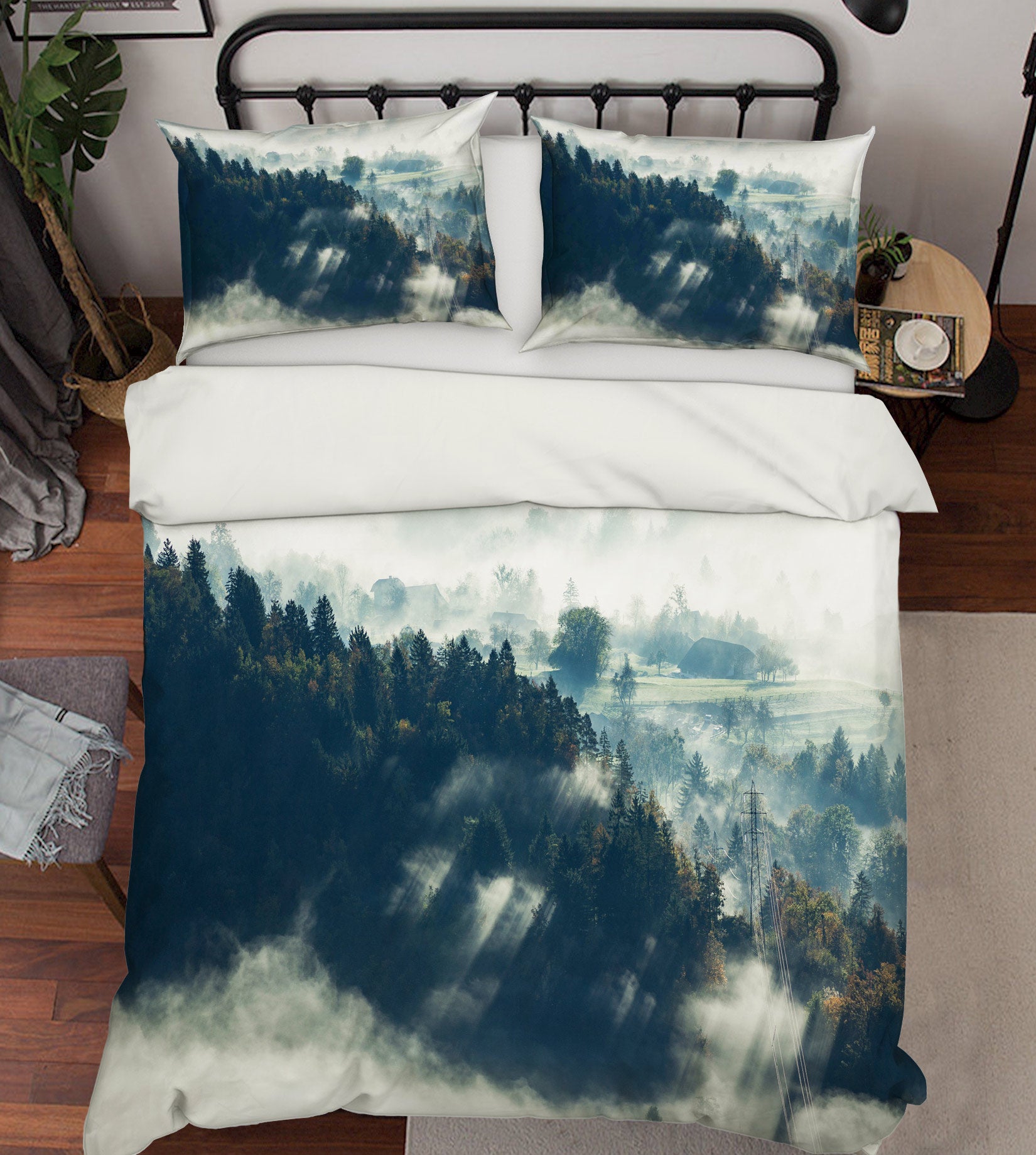 3D Mountain Tree 67143 Bed Pillowcases Quilt