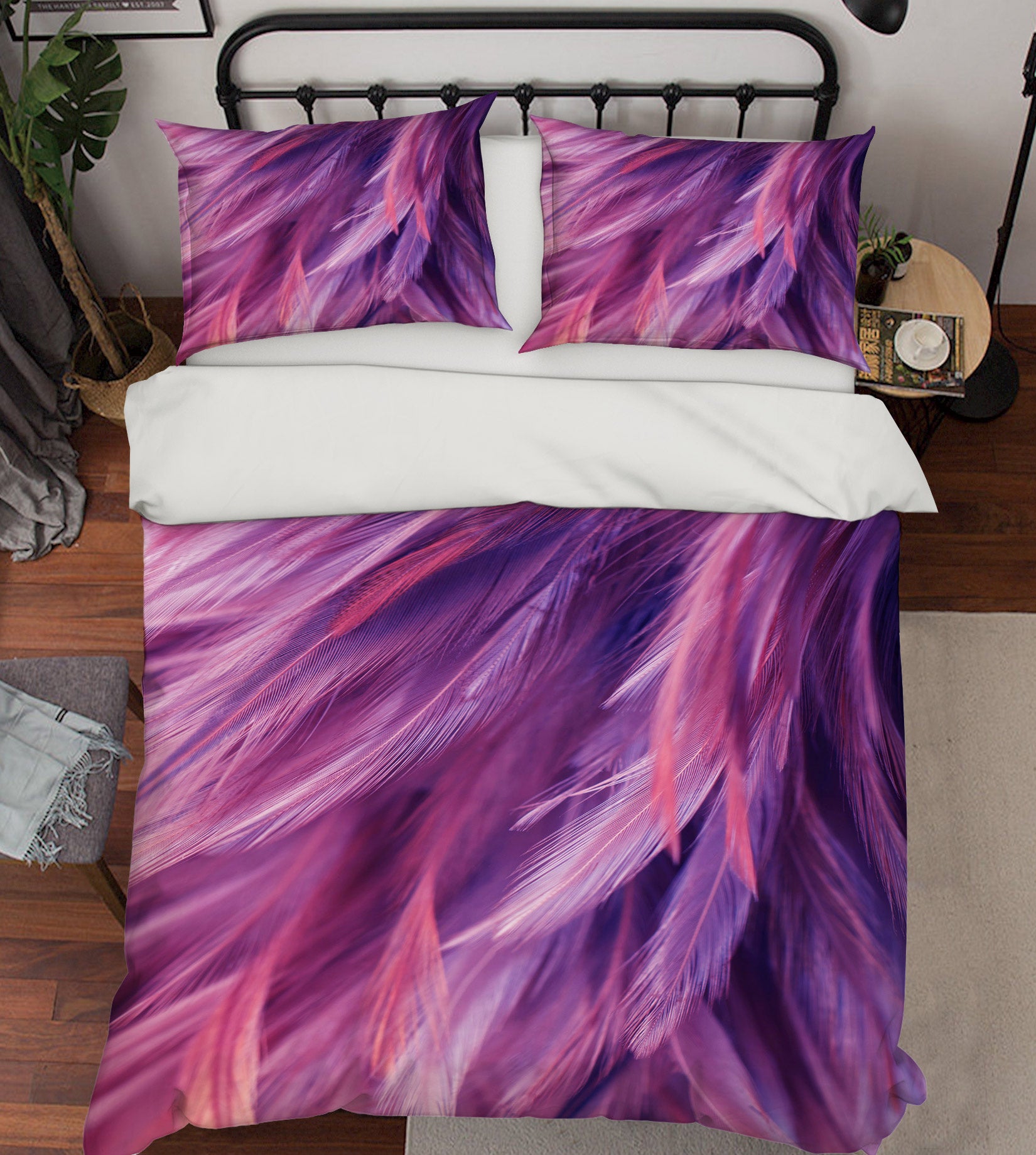 3D Purple Feather 72032 Bed Pillowcases Quilt