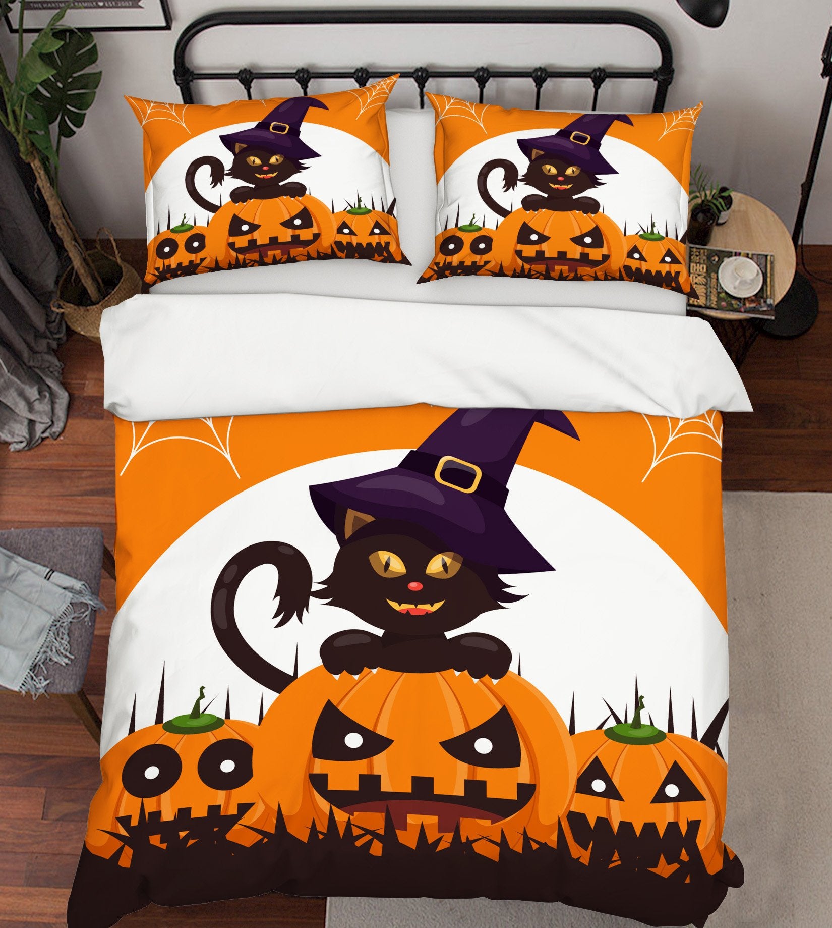 3D Black Cat Pumpkin 1210 Halloween Bed Pillowcases Quilt Quiet Covers AJ Creativity Home 