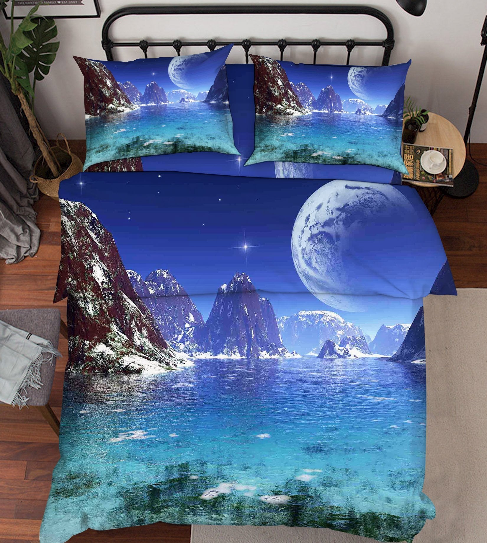 3D Mountains Lake Moon 97 Bed Pillowcases Quilt Wallpaper AJ Wallpaper 