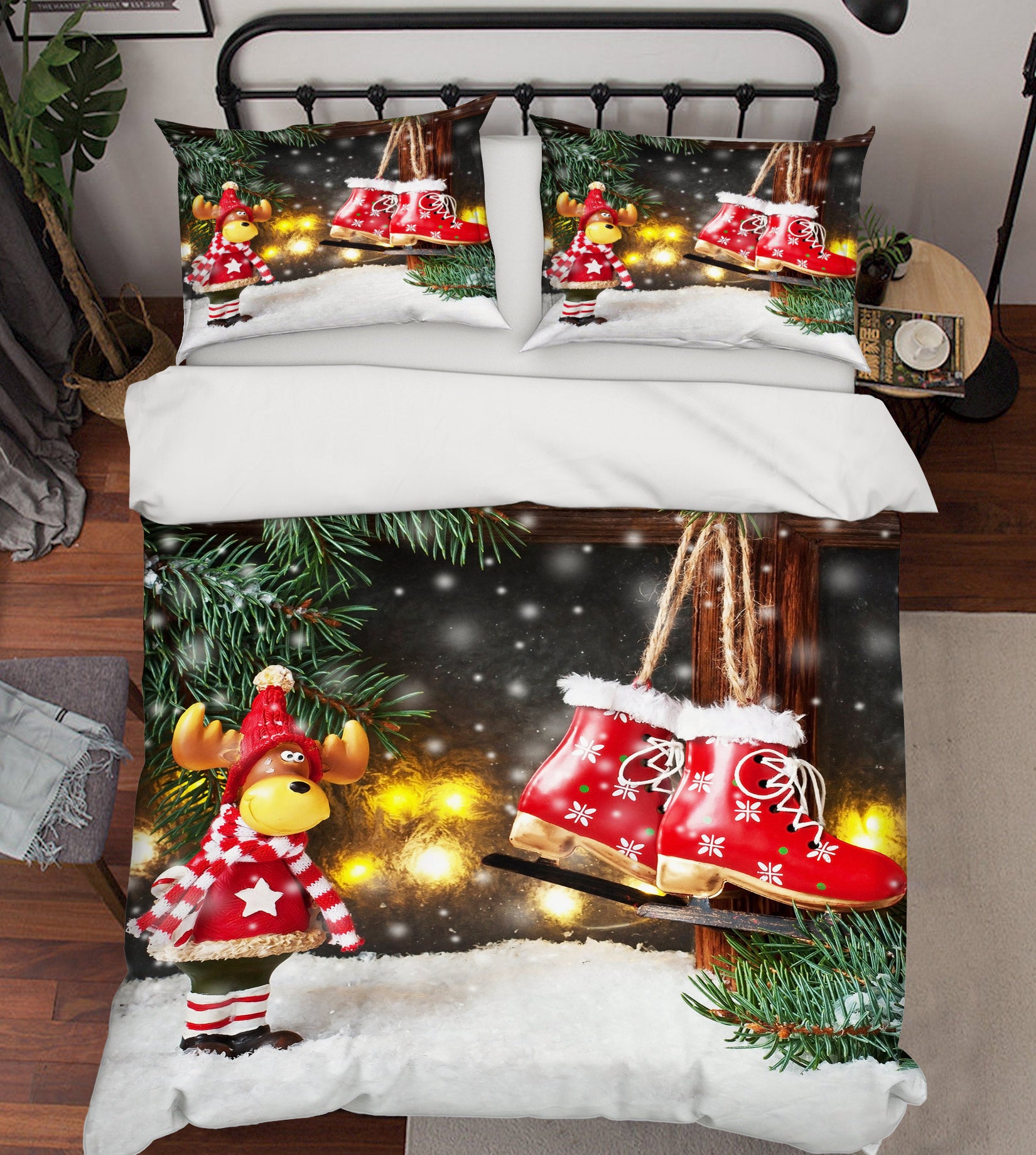 3D Snowshoe Deer Ornaments 52203 Christmas Quilt Duvet Cover Xmas Bed Pillowcases