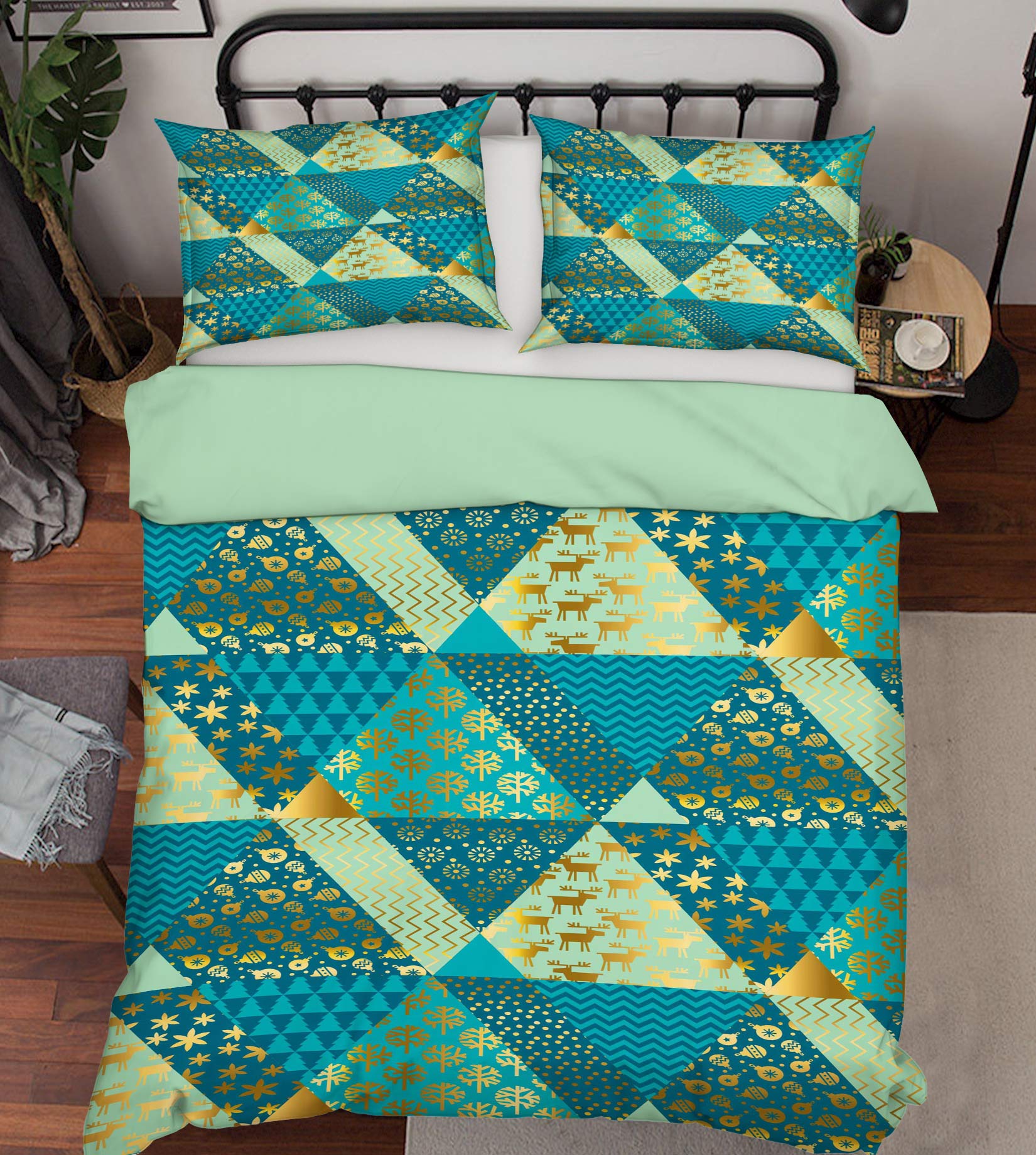 3D Green Triangle 52165 Christmas Quilt Duvet Cover Xmas Bed Pillowcases