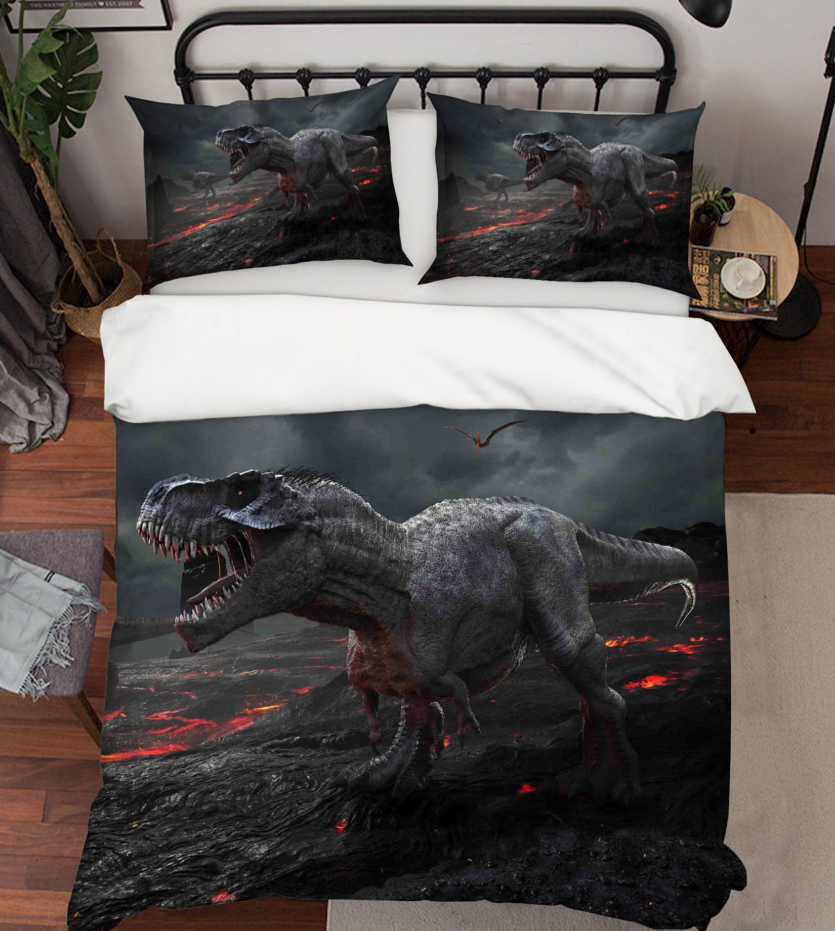 3D Volcano Tyrannosaurus 062 Bed Pillowcases Quilt Wallpaper AJ Wallpaper 