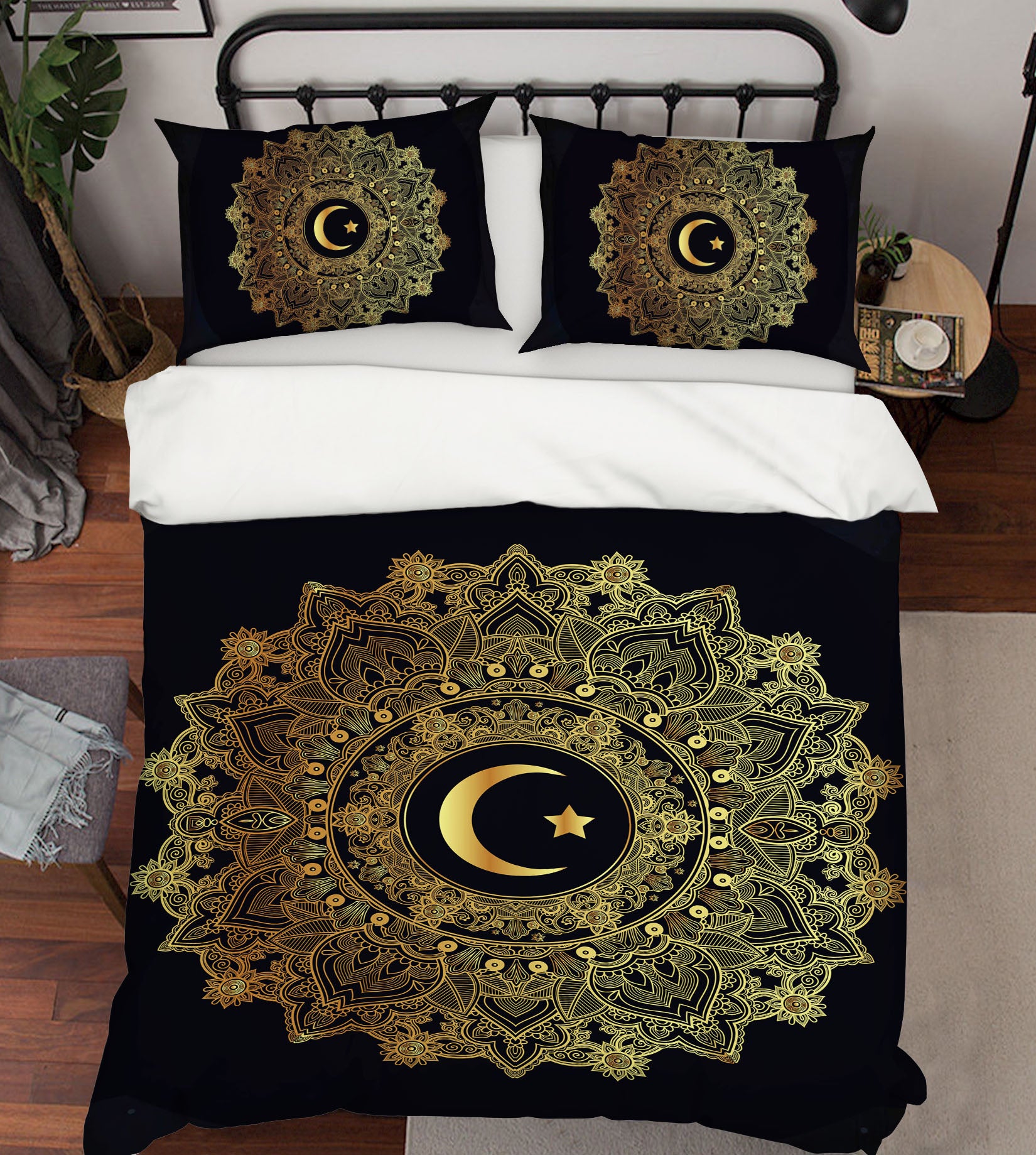 3D Moon Golden Pattern 67047 Bed Pillowcases Quilt