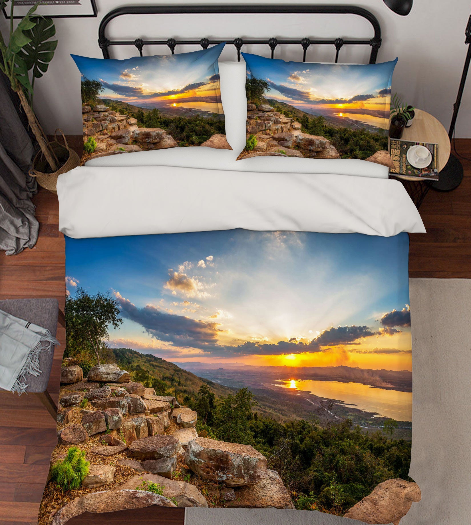 3D Mountain Stone Sky 67091 Bed Pillowcases Quilt