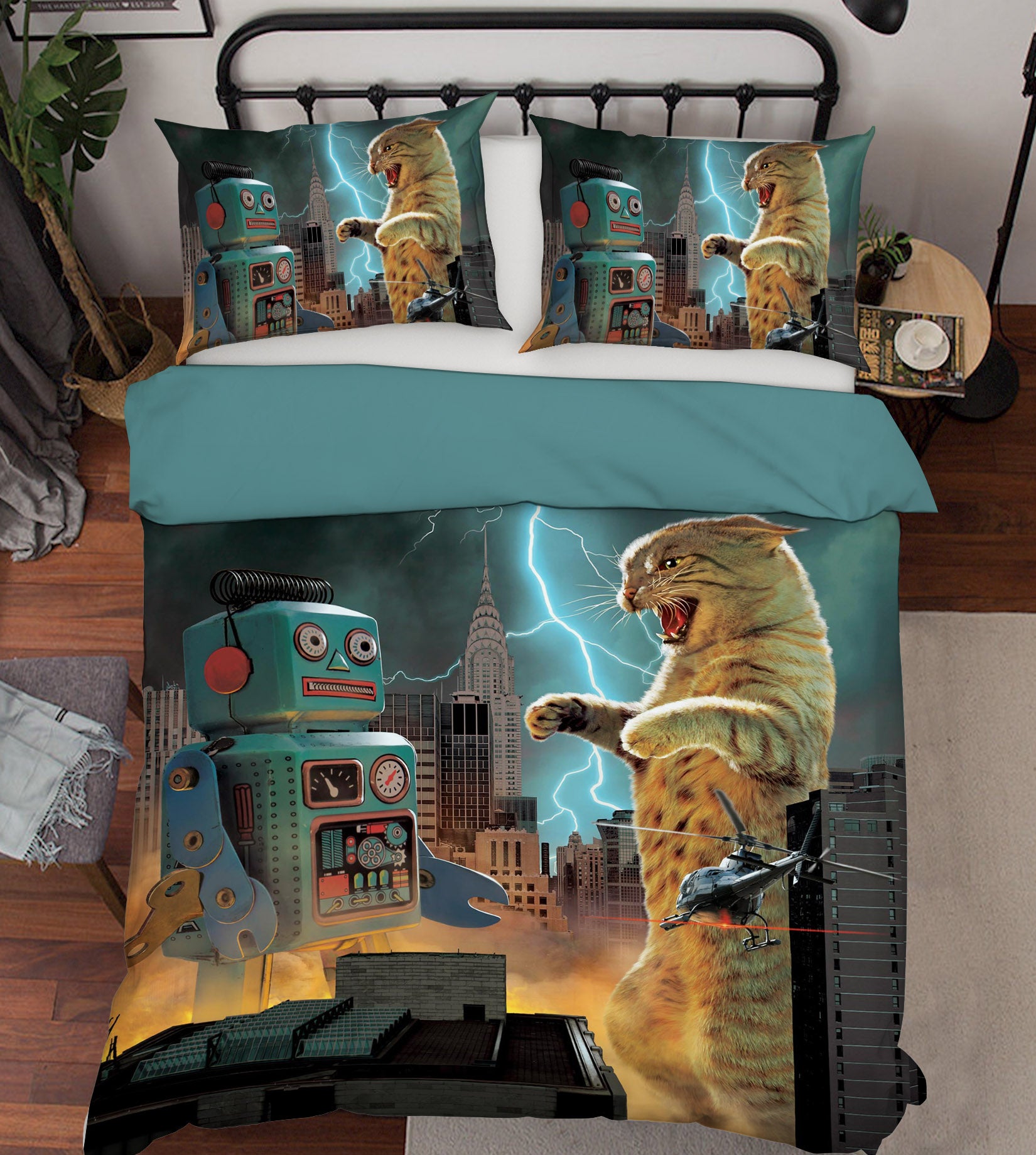 3D Catzilla Vs Robot Def 028 Bed Pillowcases Quilt Exclusive Designer Vincent