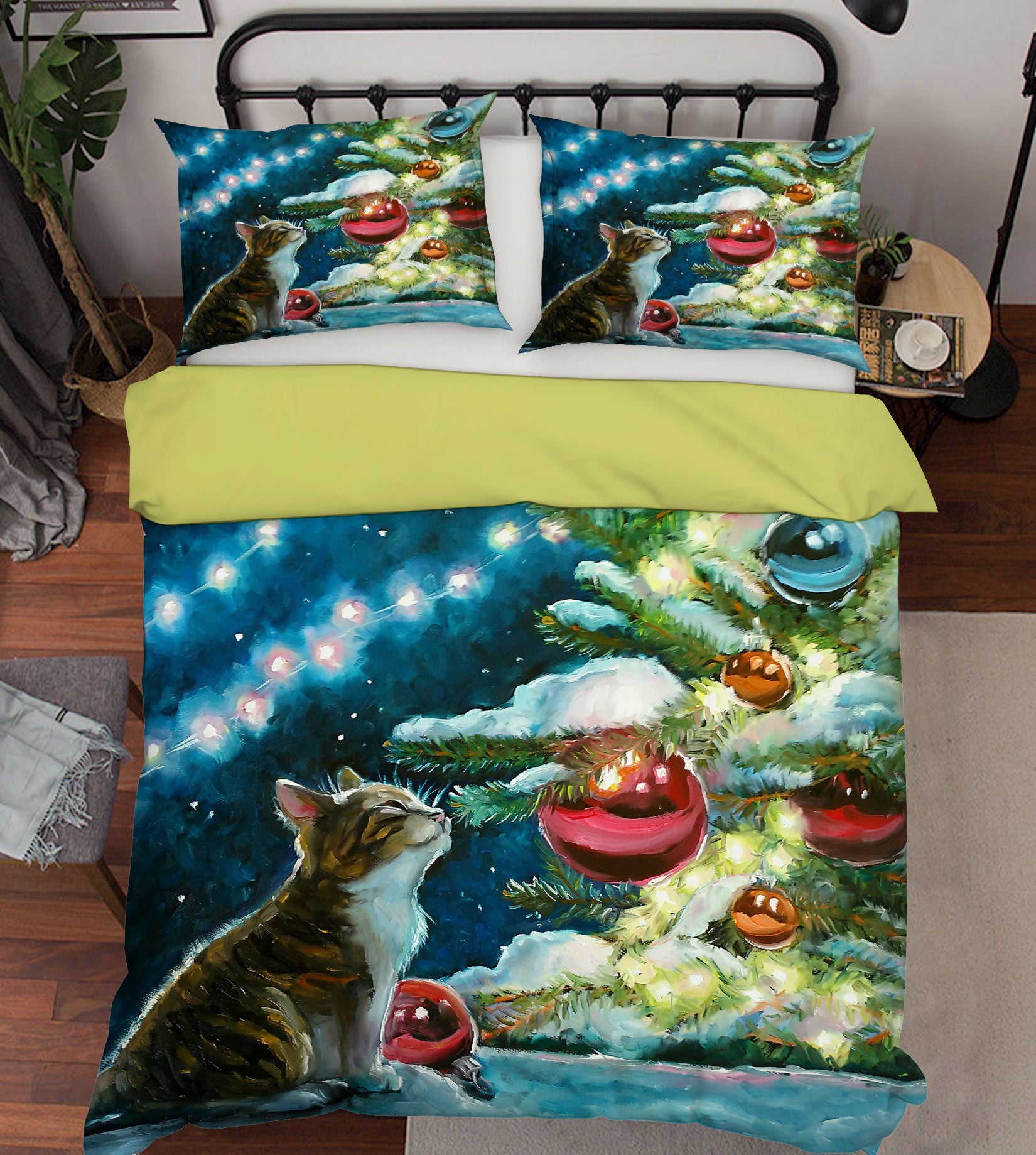 3D Cat Red Ball Tree 52178 Christmas Quilt Duvet Cover Xmas Bed Pillowcases