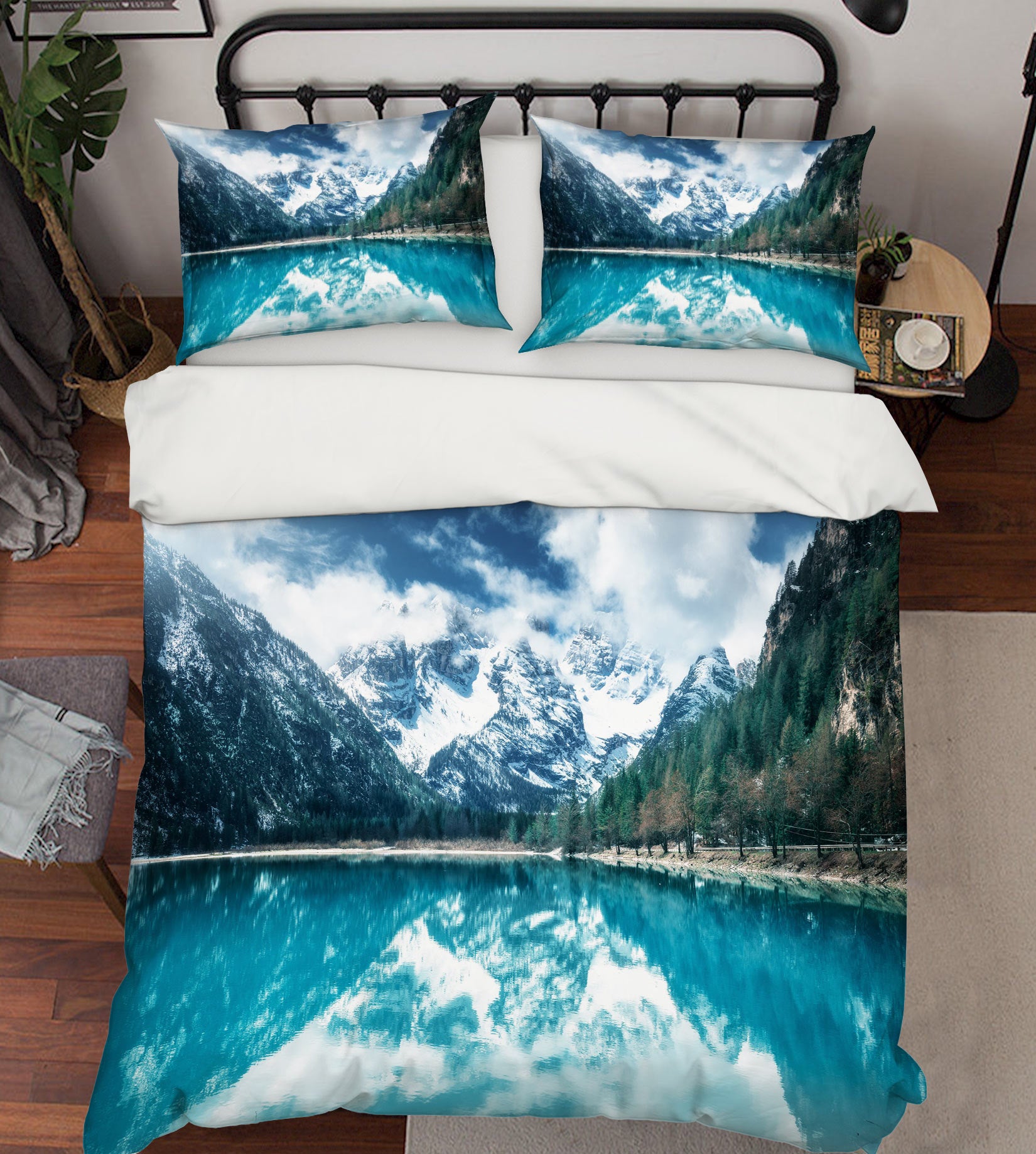 3D Snow Mountain Lake Water 67100 Bed Pillowcases Quilt