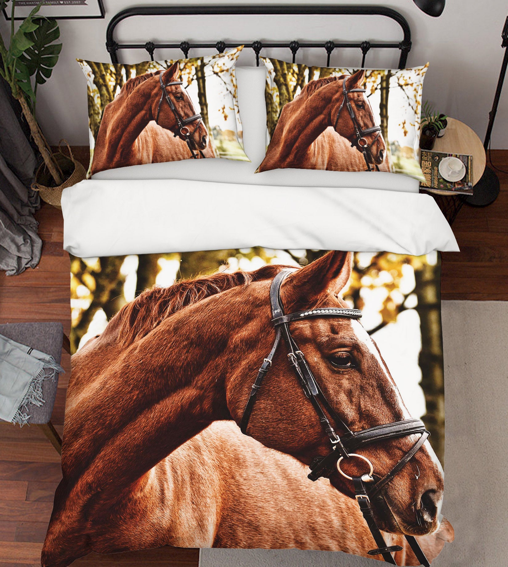 3D Red Horse 065 Bed Pillowcases Quilt