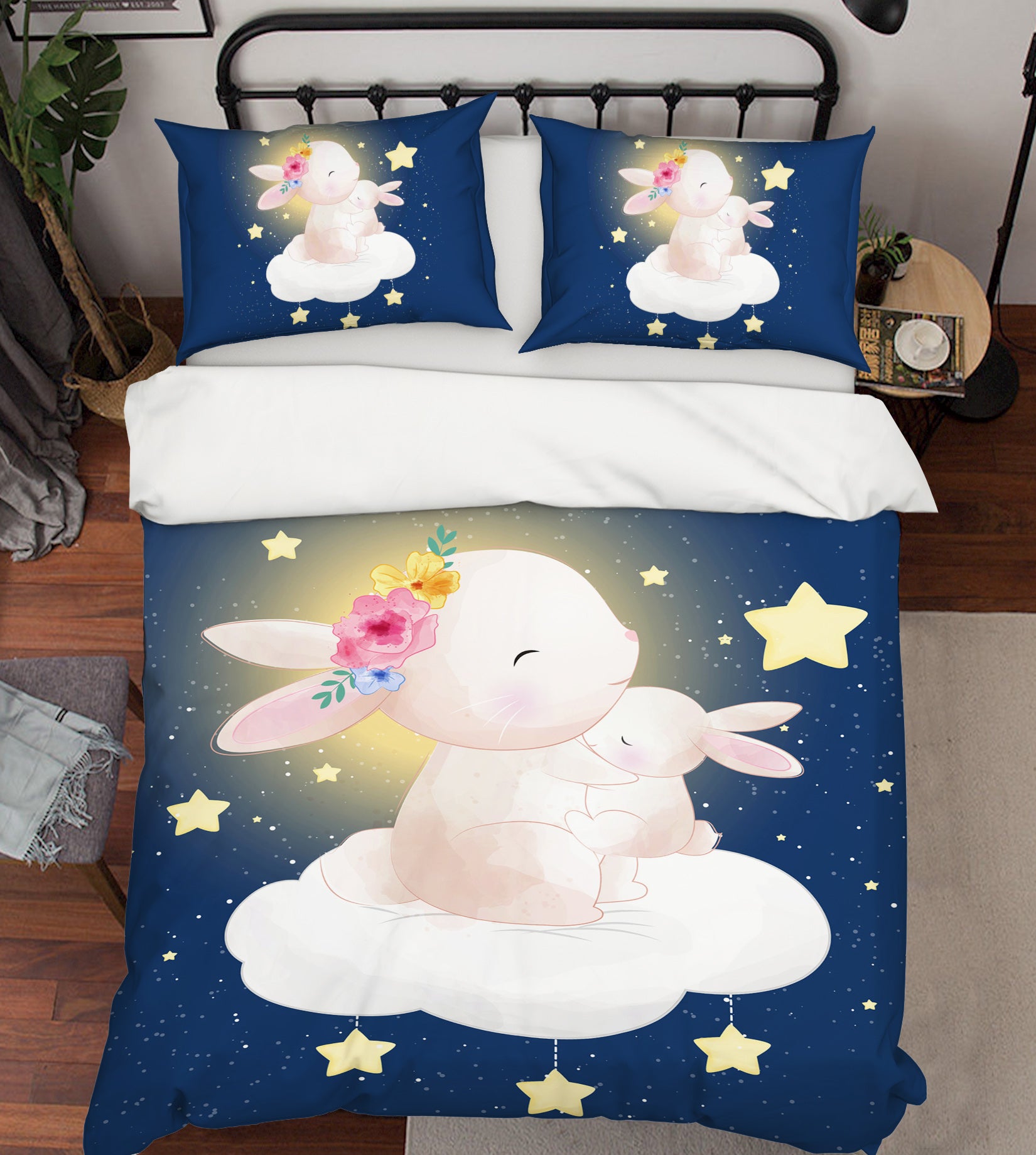 3D Stars Clouds Rabbit 63227 Bed Pillowcases Quilt