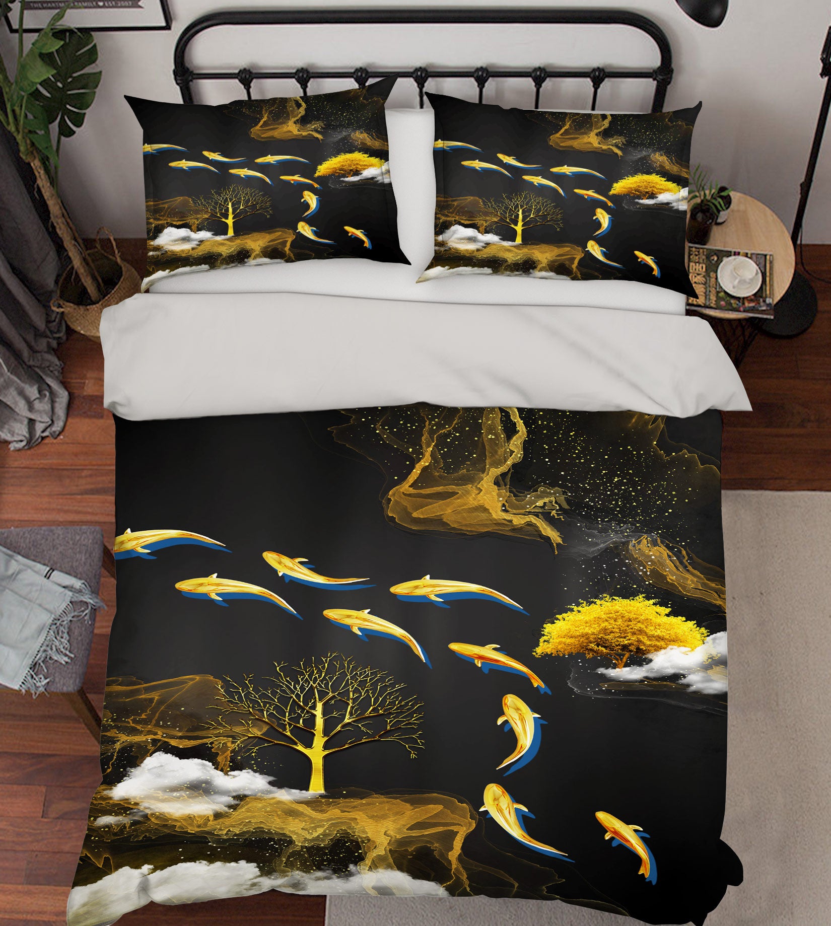 3D Golden Tree Fish 67078 Bed Pillowcases Quilt