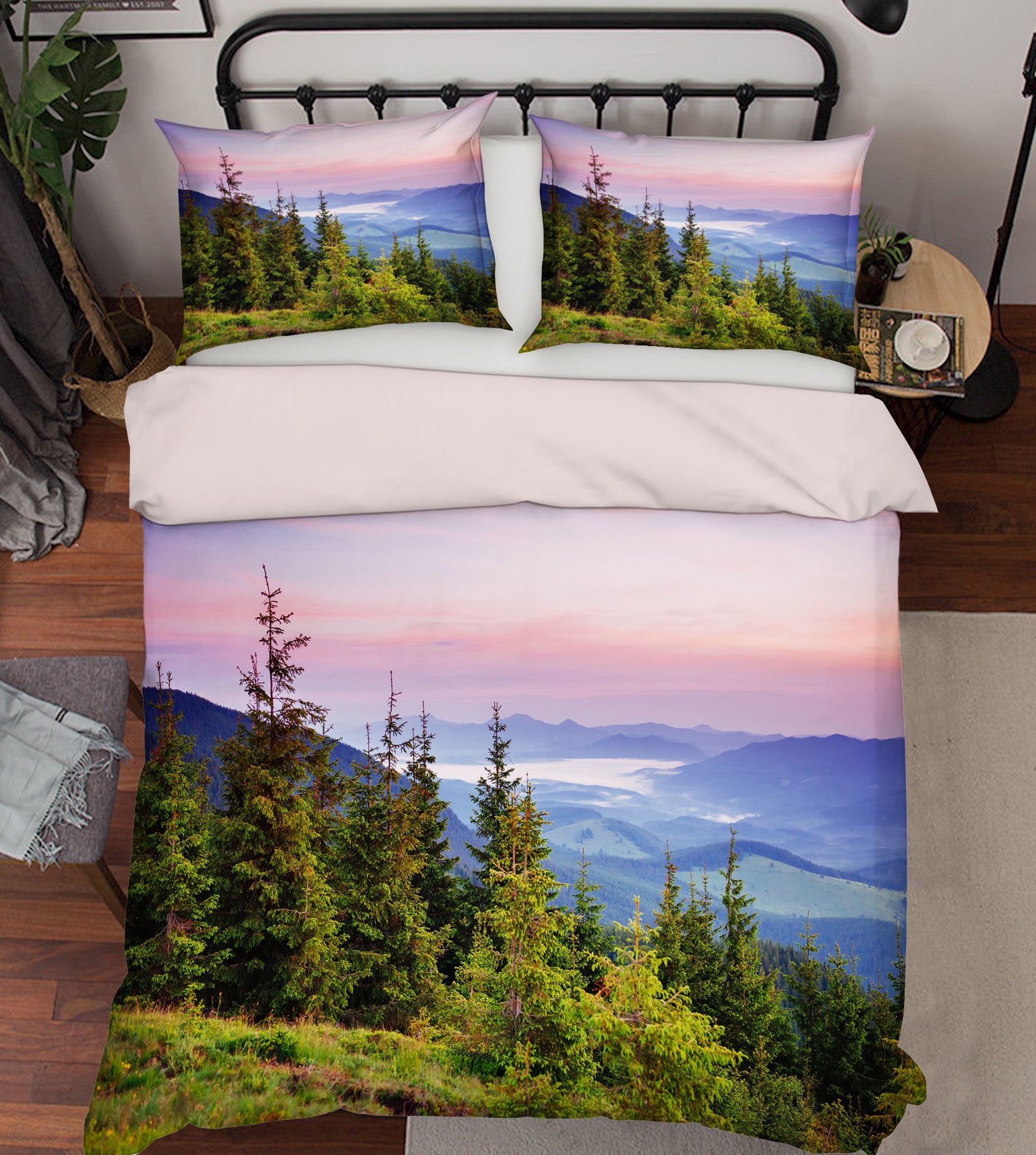 3D Tree Mountain 67152 Bed Pillowcases Quilt