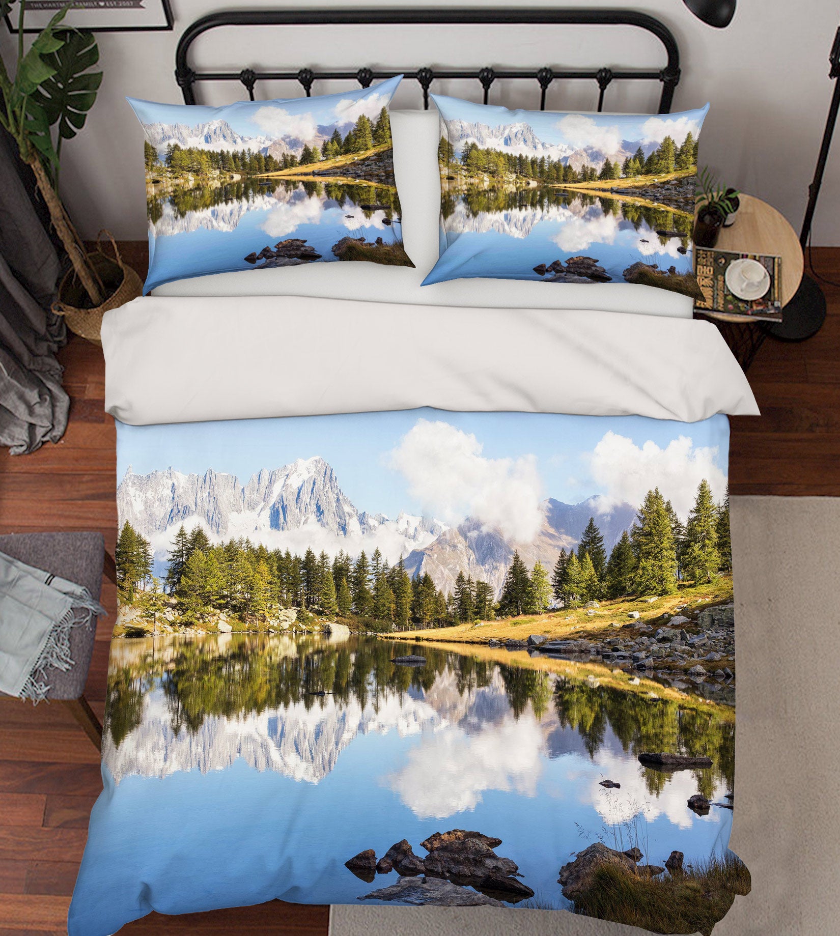 3D Trees Lake 67134 Bed Pillowcases Quilt