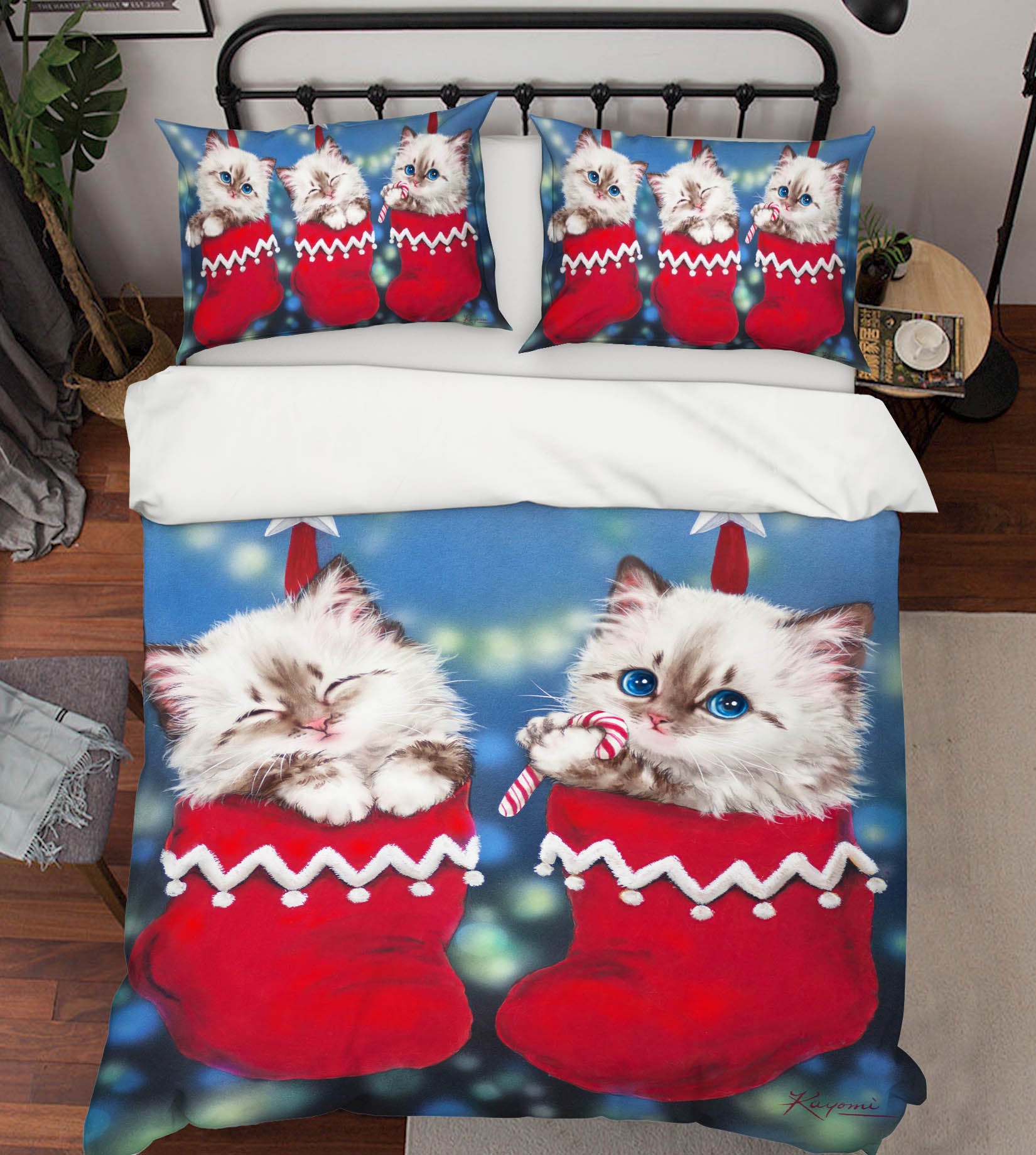 3D Christmas Socks Cat 5921 Kayomi Harai Bedding Bed Pillowcases Quilt Cover Duvet Cover