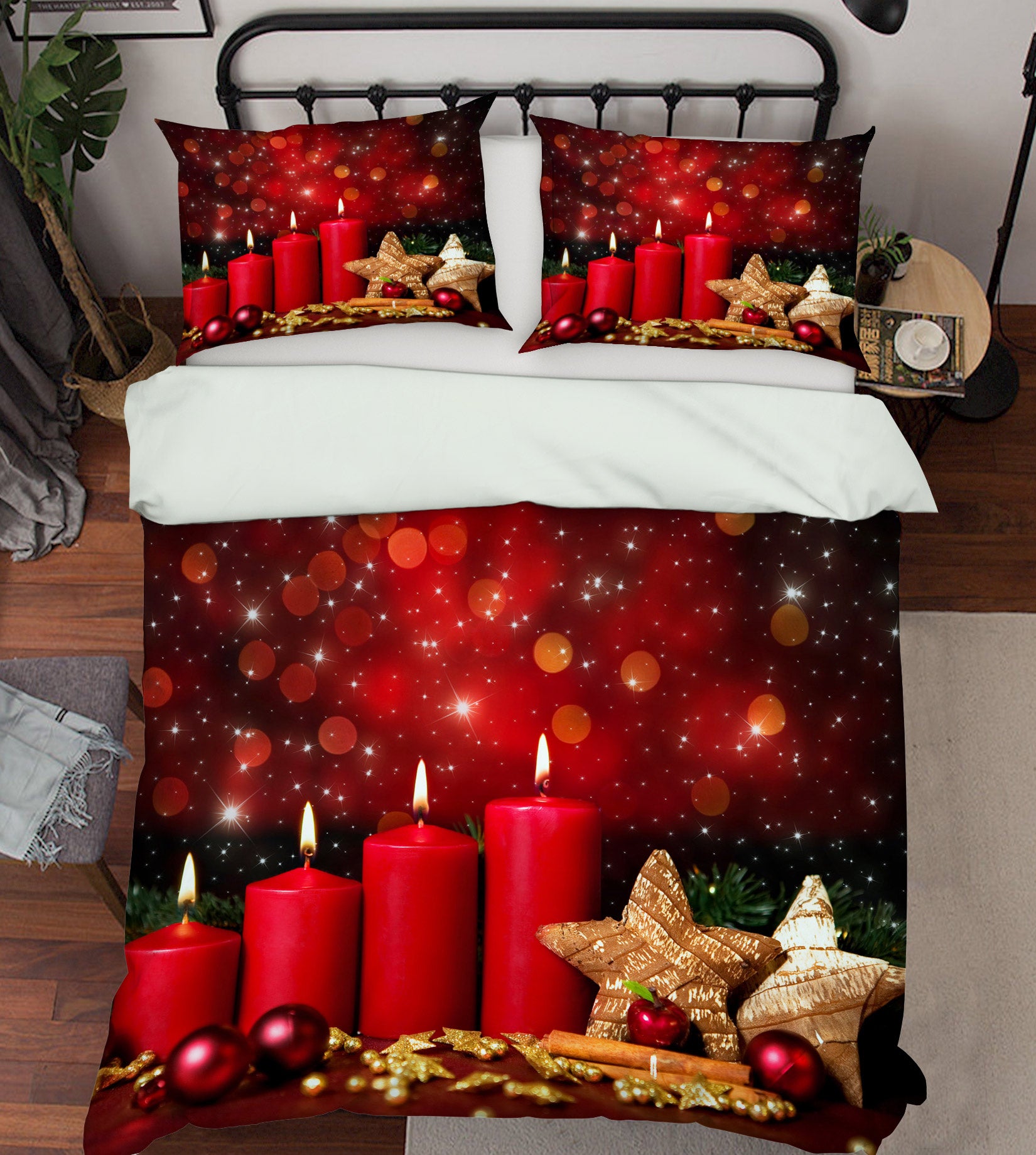 3D Red Candle Star 52110 Christmas Quilt Duvet Cover Xmas Bed Pillowcases