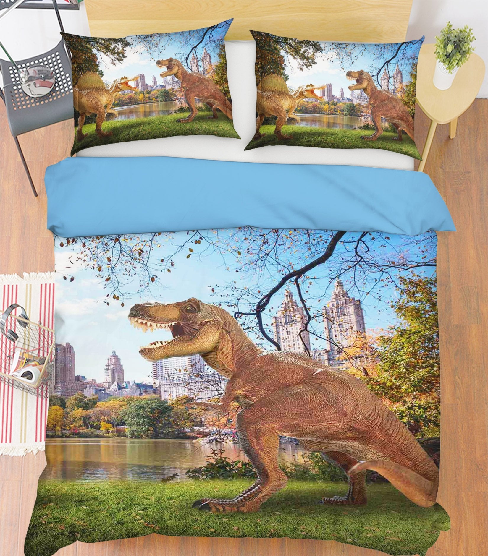 3D New York Dinosaurs 086 Bed Pillowcases Quilt Wallpaper AJ Wallpaper 