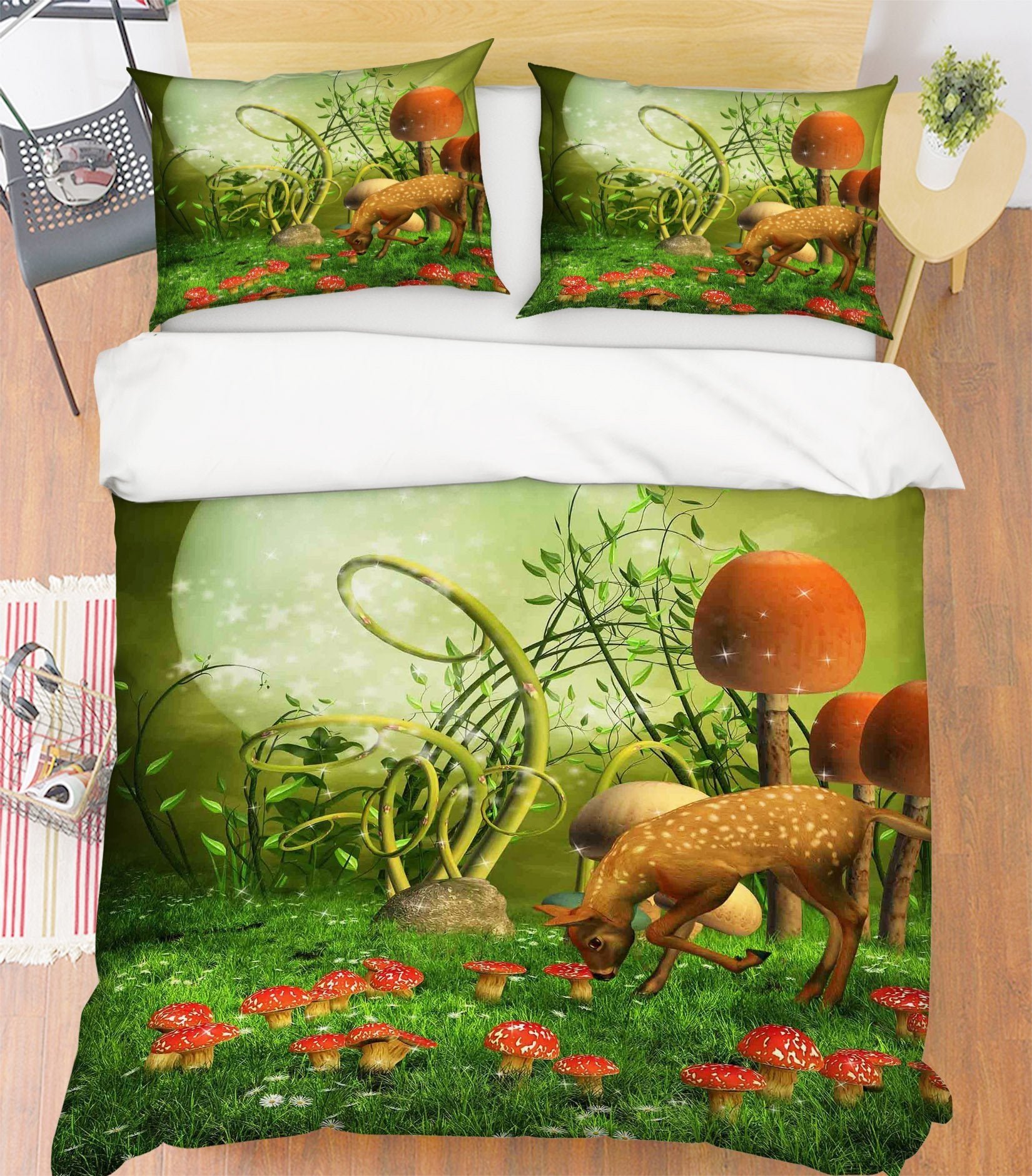 3D Moon Mushroom Deer 189 Bed Pillowcases Quilt Wallpaper AJ Wallpaper 