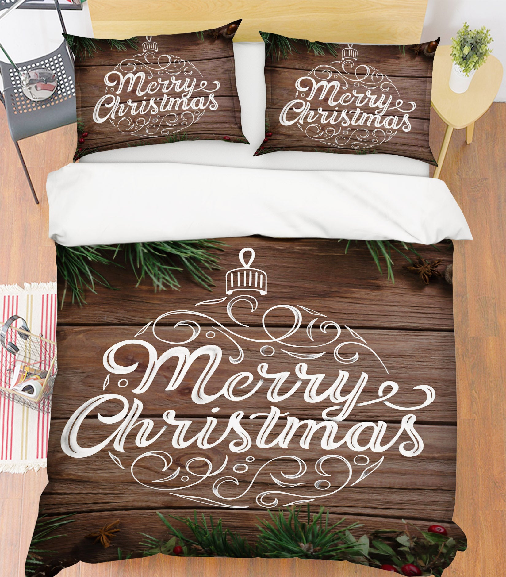 3D Merry Christmas Font 67032 Bed Pillowcases Quilt