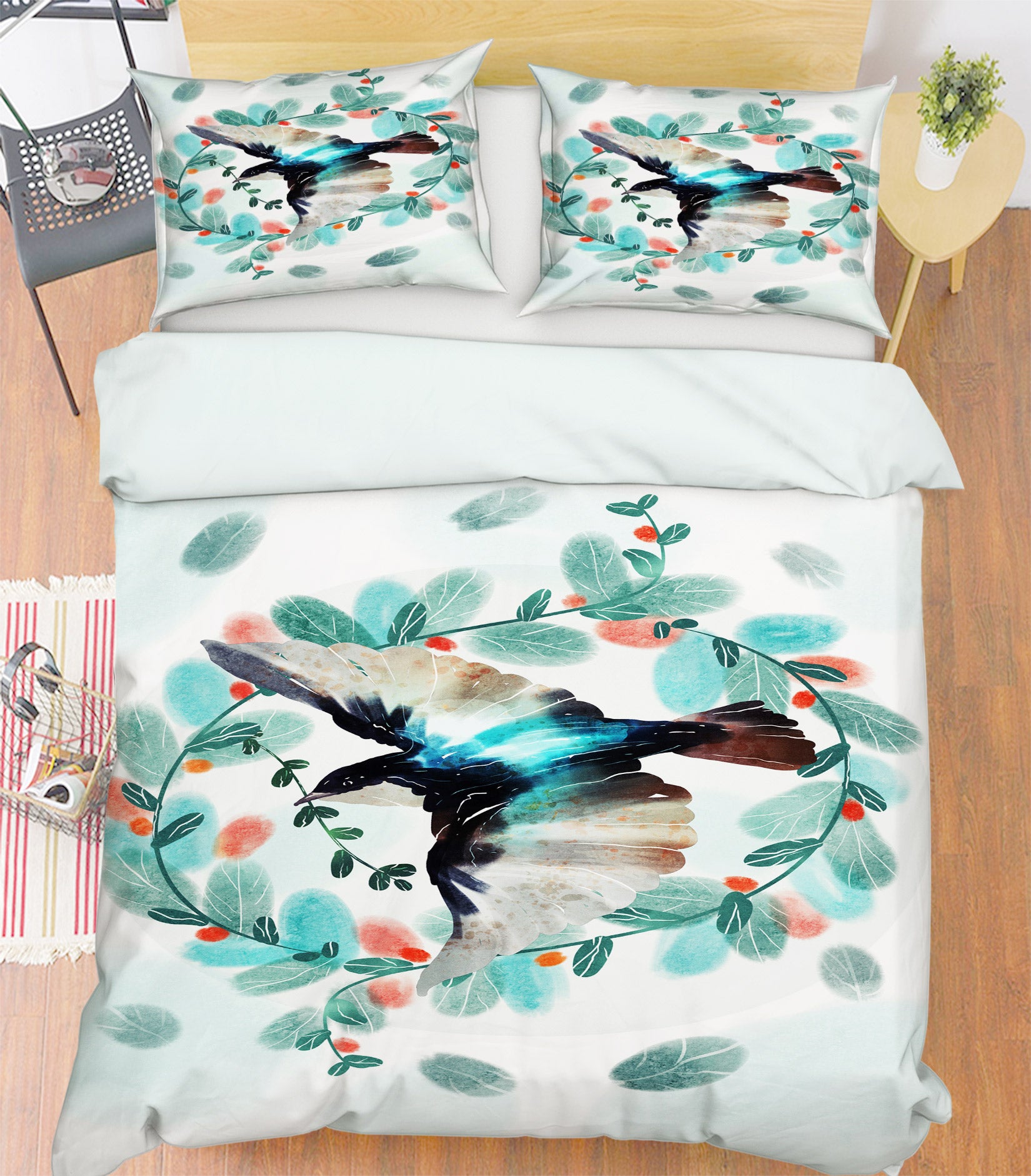 3D Leaf Circle Bird 67065 Bed Pillowcases Quilt