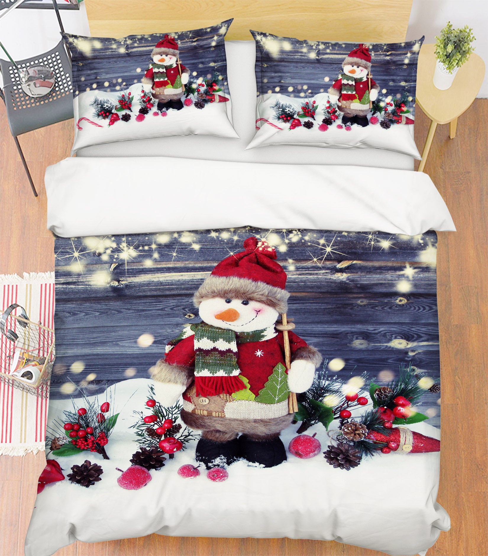 3D Snowman Doll 53028 Christmas Quilt Duvet Cover Xmas Bed Pillowcases