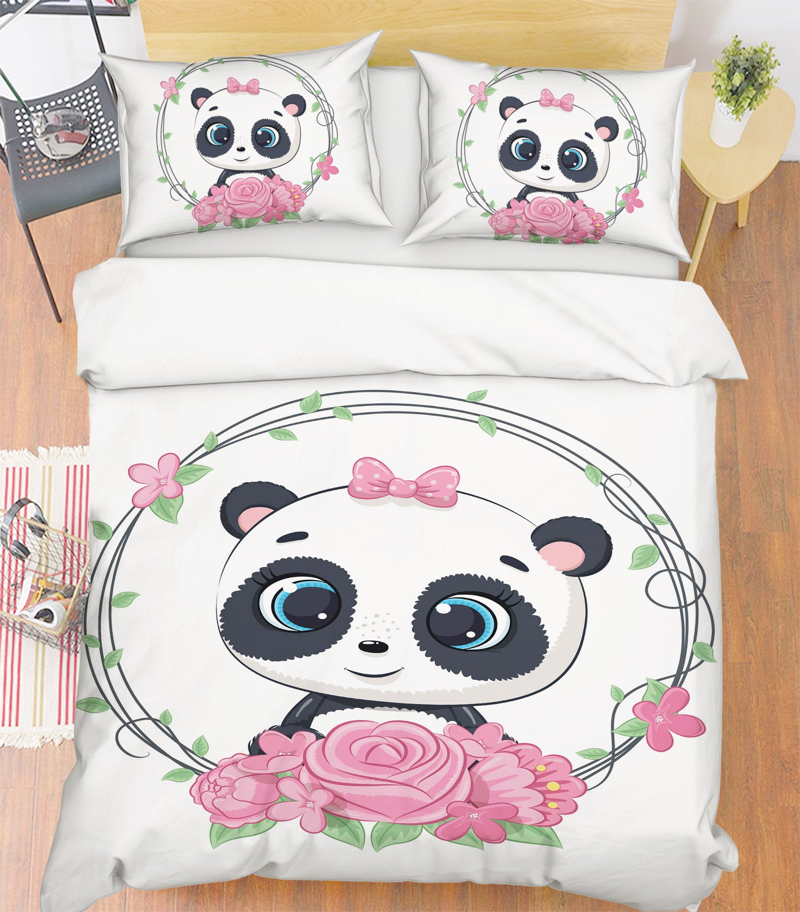 3D Pink Flower Panda 67026 Bed Pillowcases Quilt