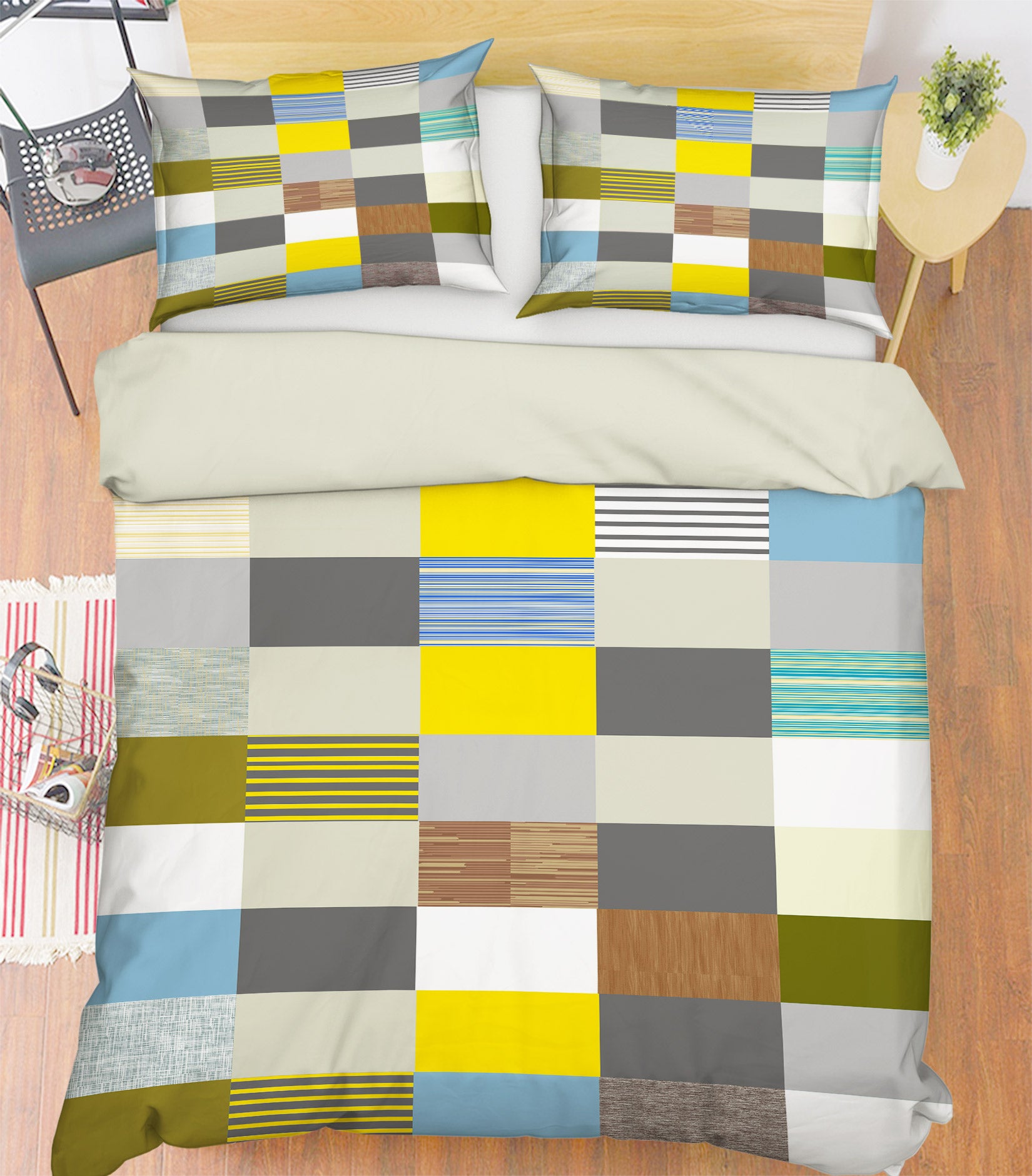 3D Checkered Pattern 67074 Bed Pillowcases Quilt