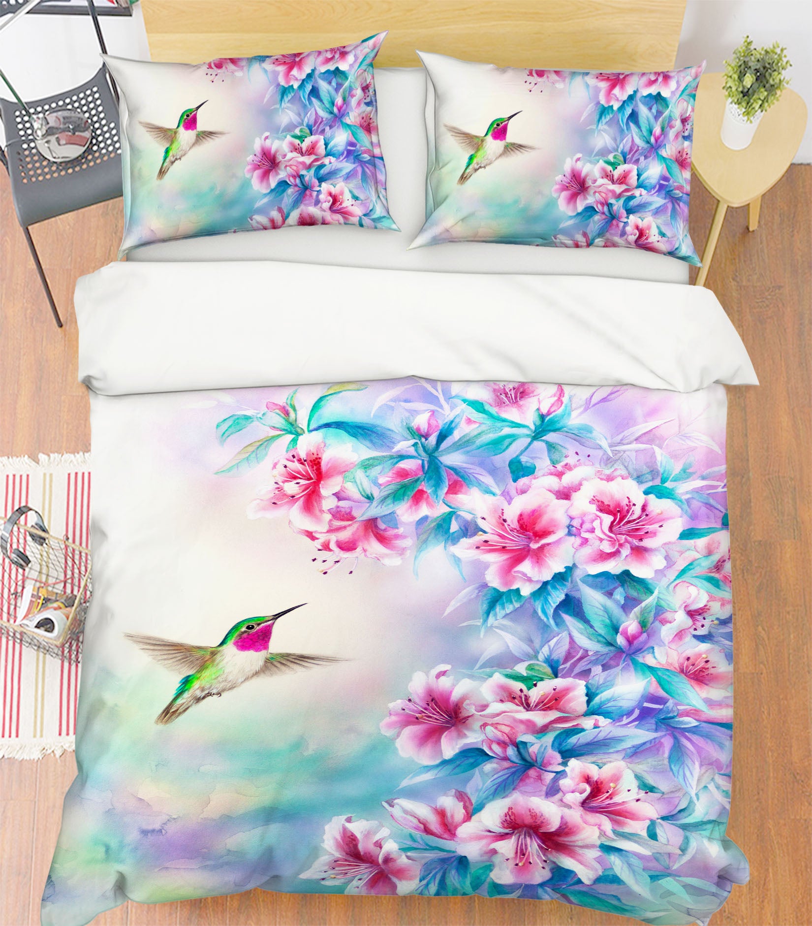 3D Pink Flower Bird 5861 Kayomi Harai Bedding Bed Pillowcases Quilt Cover Duvet Cover