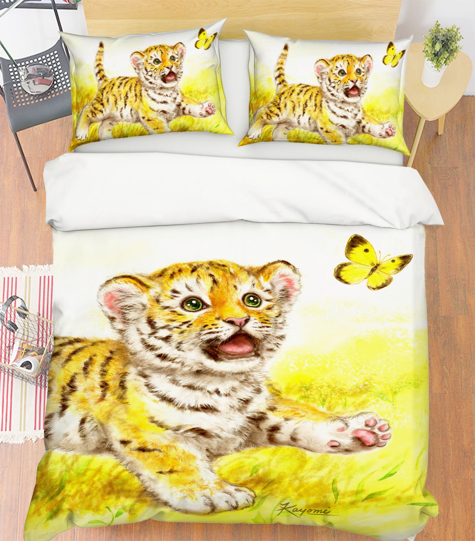 3D Tiger Baby Butterfly 5807 Kayomi Harai Bedding Bed Pillowcases Quilt Cover Duvet Cover