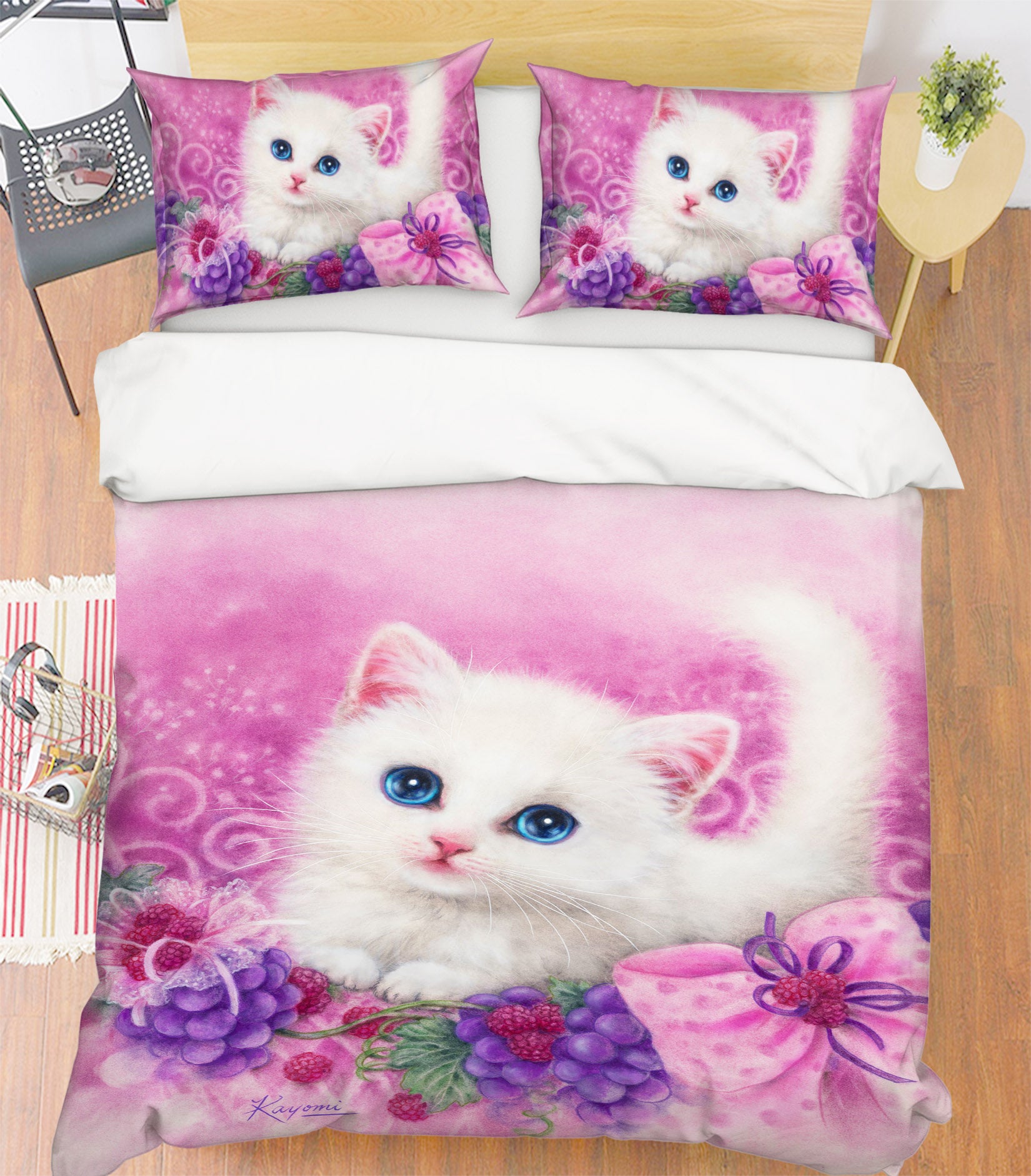 3D Grape White Cat 5863 Kayomi Harai Bedding Bed Pillowcases Quilt Cover Duvet Cover