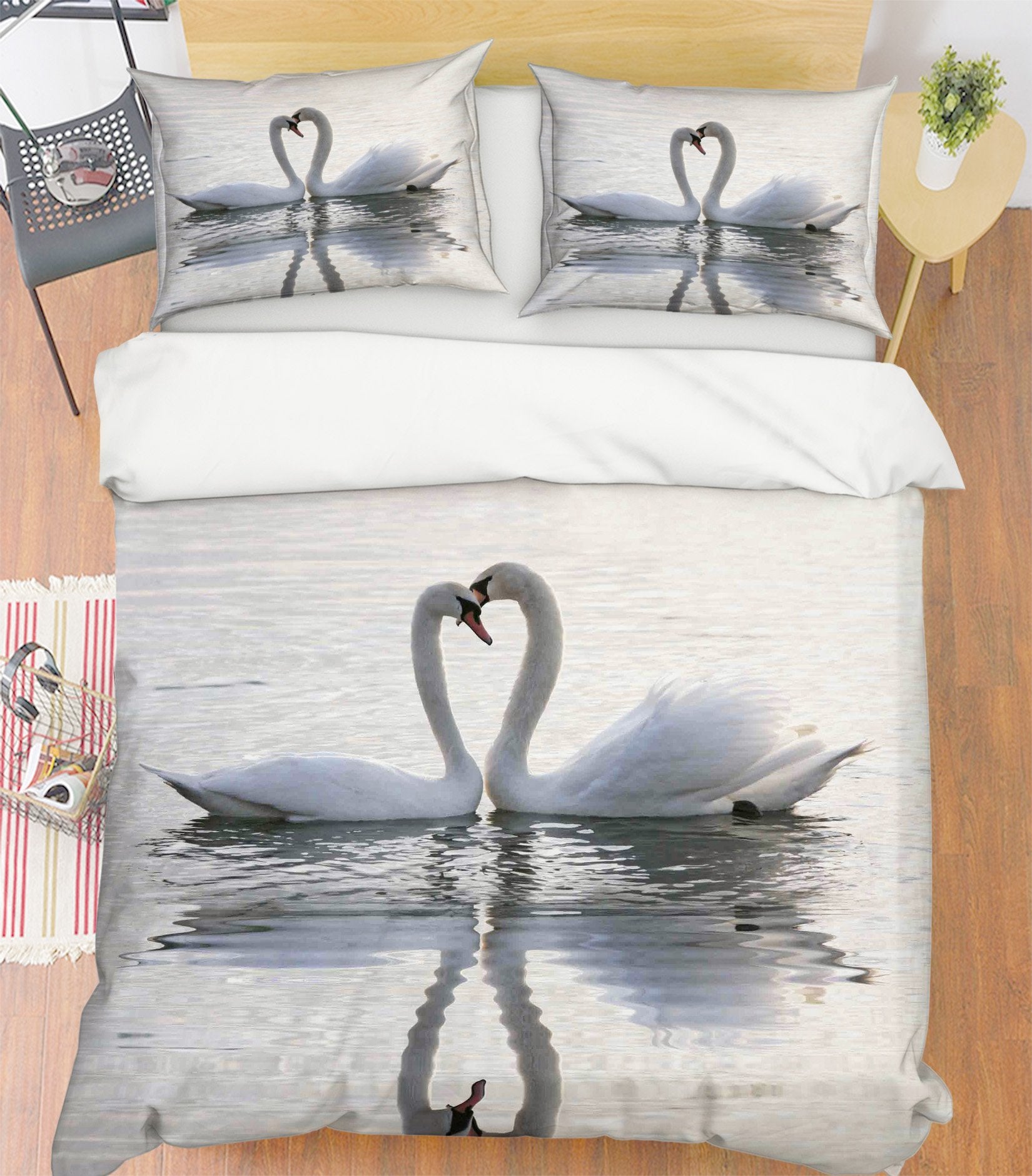 3D Lovers Swan 091 Bed Pillowcases Quilt Wallpaper AJ Wallpaper 