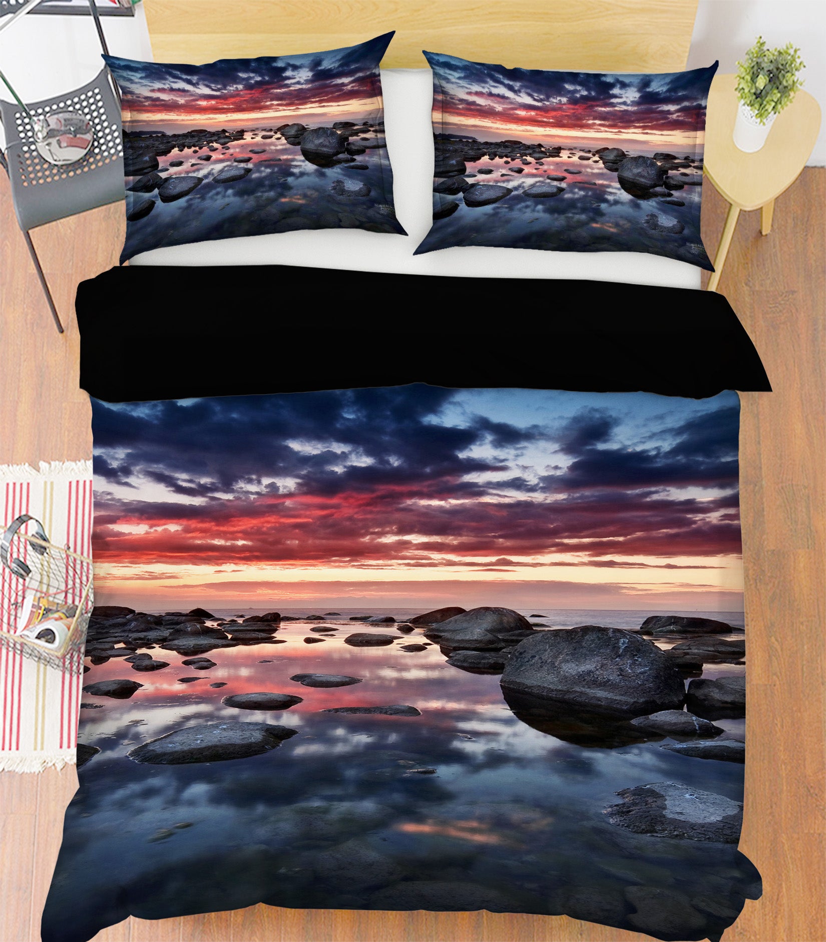 3D Black Stone Sea 073 Bed Pillowcases Quilt