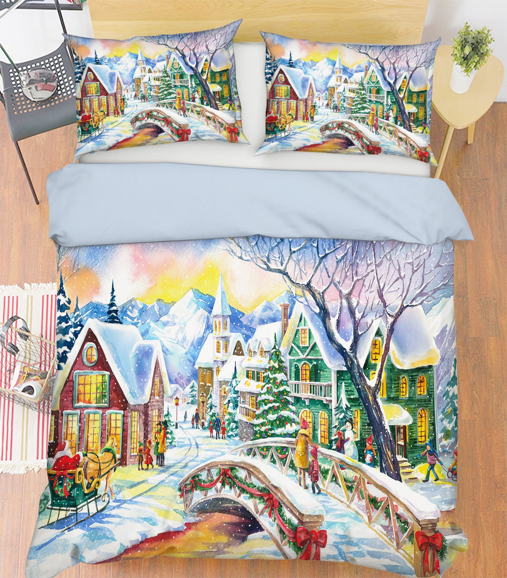 3D Snow House 52183 Christmas Quilt Duvet Cover Xmas Bed Pillowcases