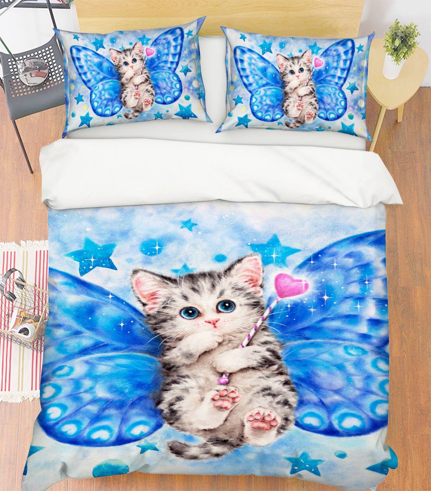 3D Blue Butterfly Cat 5911 Kayomi Harai Bedding Bed Pillowcases Quilt Cover Duvet Cover