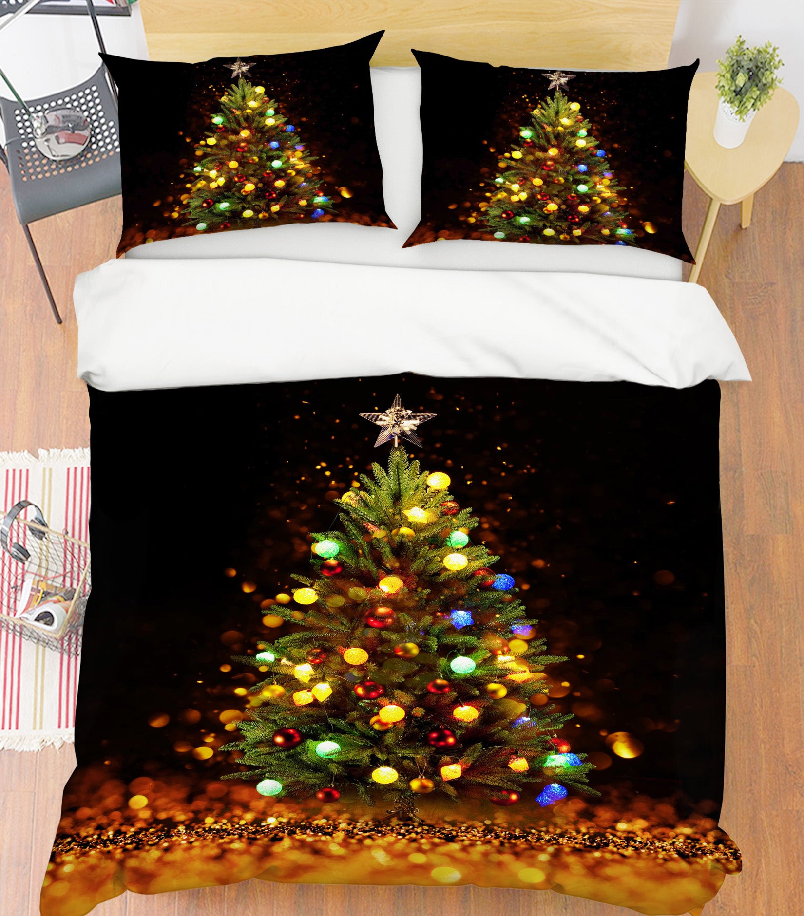 3D Tree Colorful String Lights 52247 Christmas Quilt Duvet Cover Xmas Bed Pillowcases