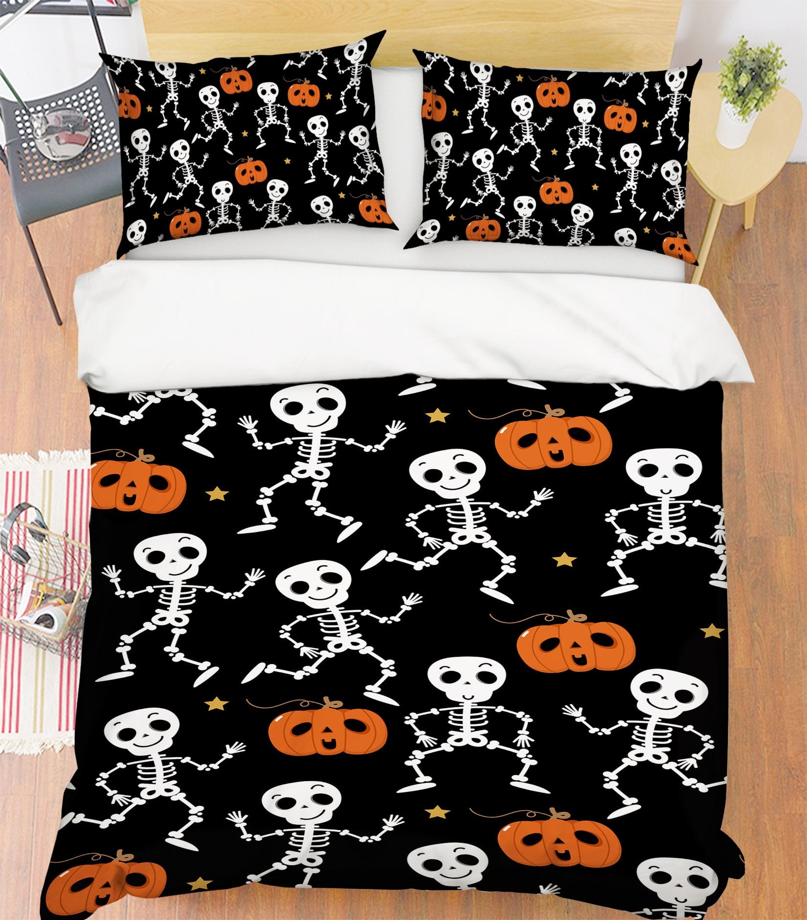 3D Pumpkin Human Bone 1203 Halloween Bed Pillowcases Quilt Quiet Covers AJ Creativity Home 