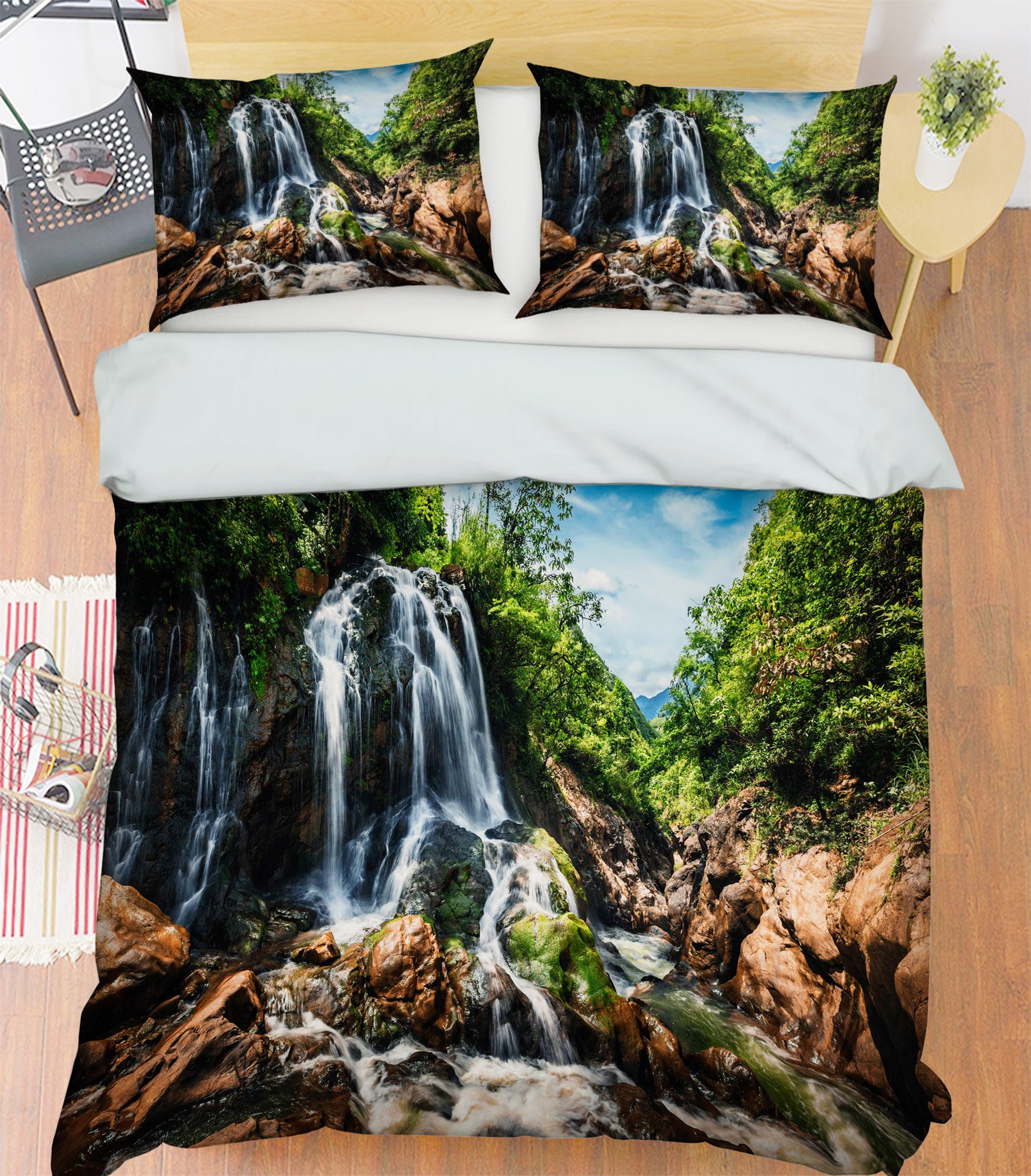 3D Mountain Running Water 67116 Bed Pillowcases Quilt