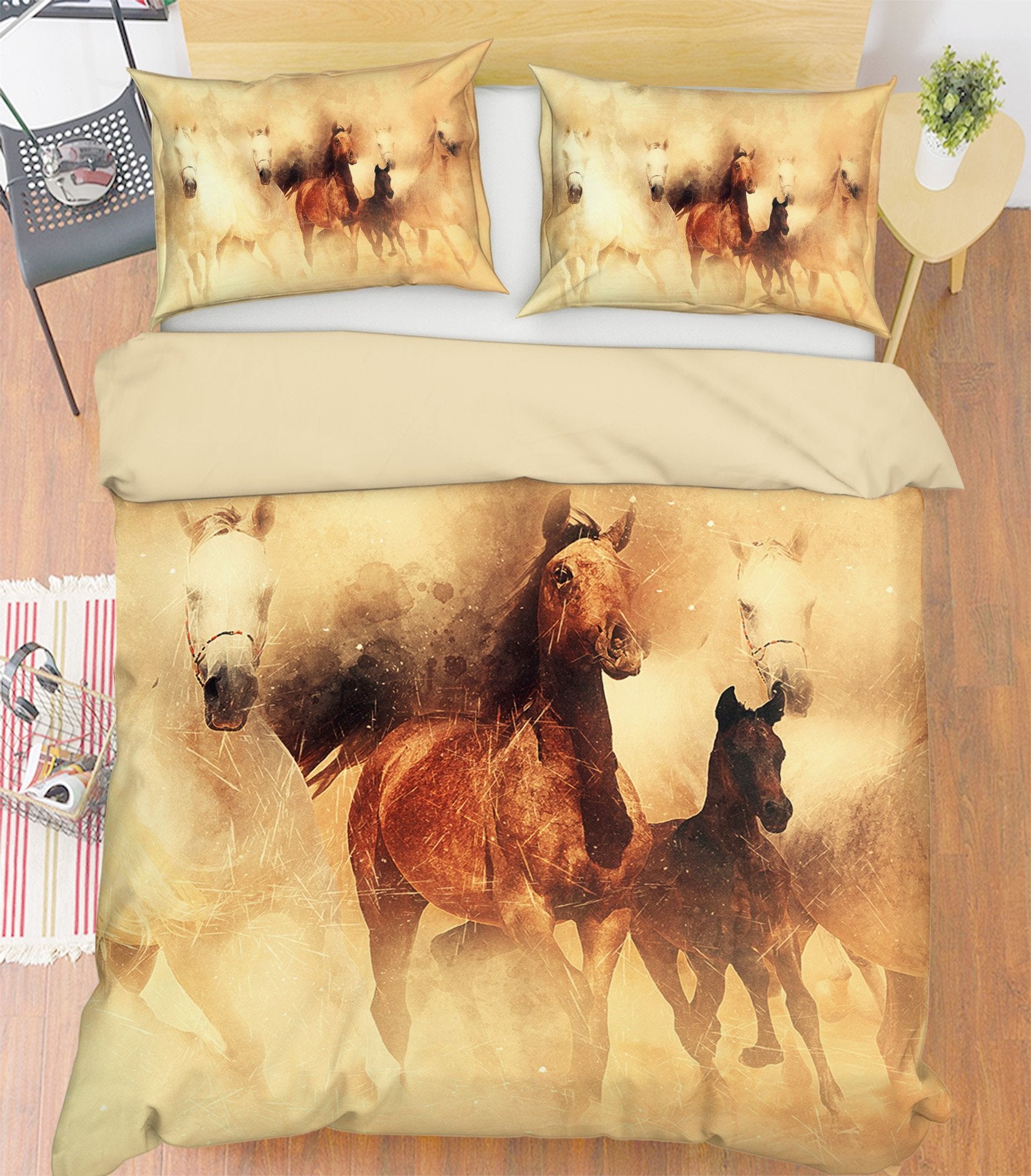 3D Foggy Horse 1964 Bed Pillowcases Quilt Quiet Covers AJ Creativity Home 