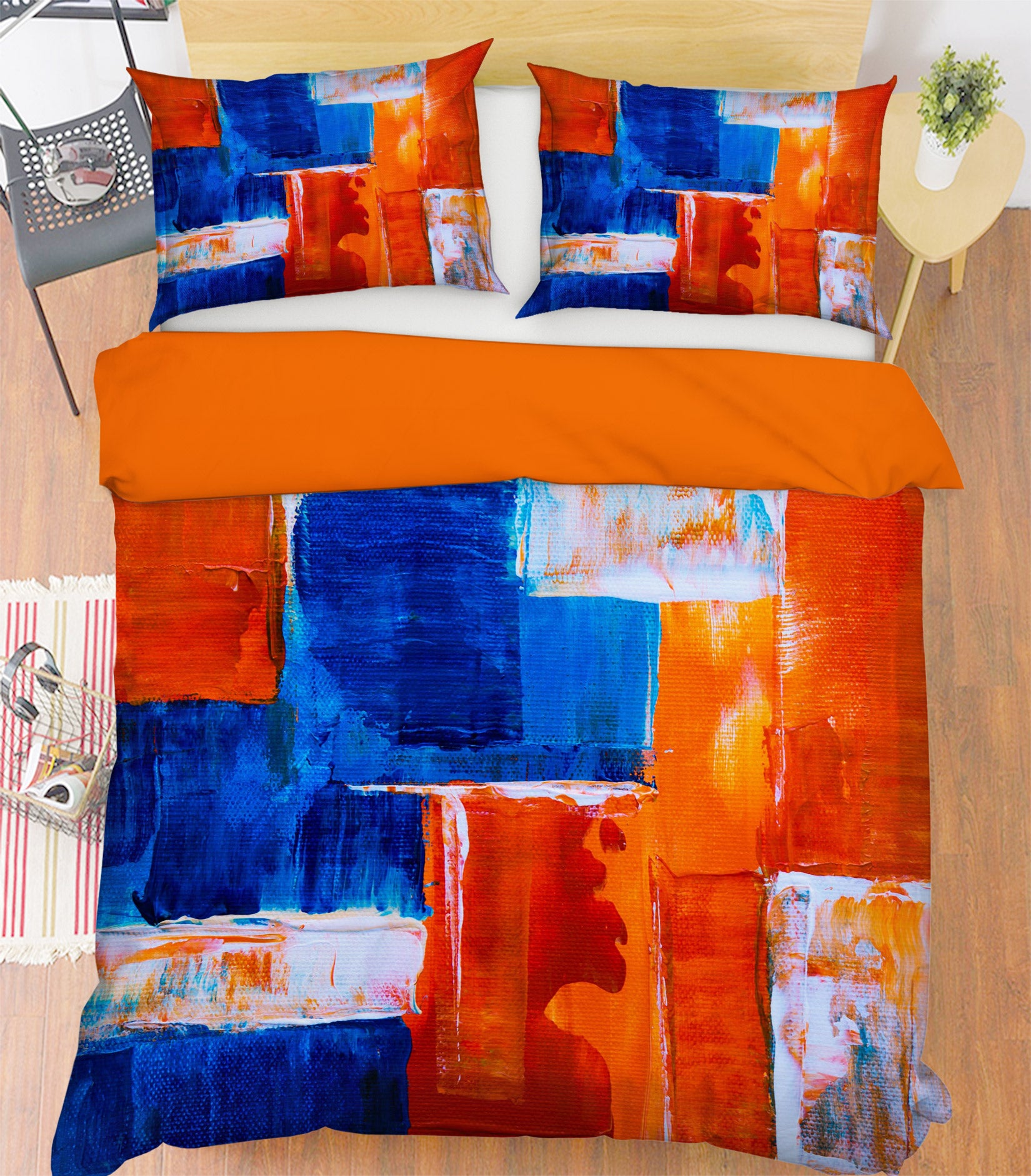 3D Orange Blue 67058 Bed Pillowcases Quilt