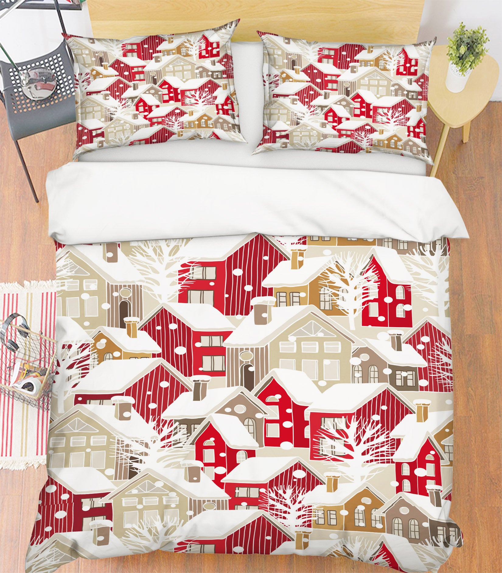 3D Red Snow House 53014 Christmas Quilt Duvet Cover Xmas Bed Pillowcases