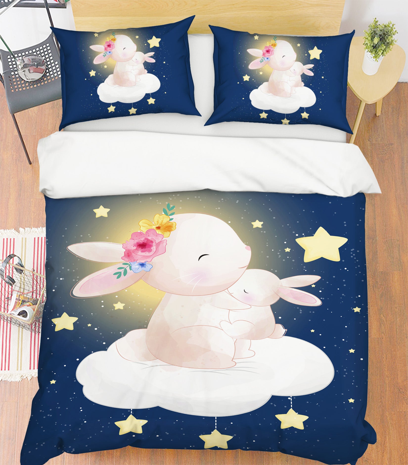 3D Stars Clouds Rabbit 63227 Bed Pillowcases Quilt