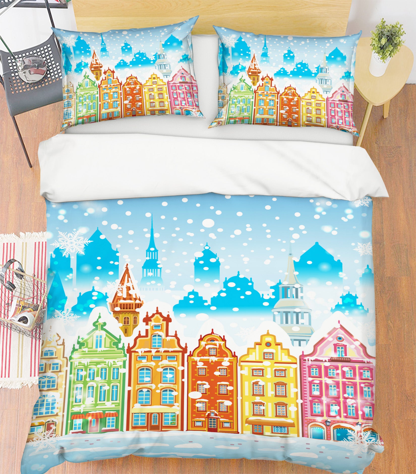 3D Colorful Houses Snow 52241 Christmas Quilt Duvet Cover Xmas Bed Pillowcases