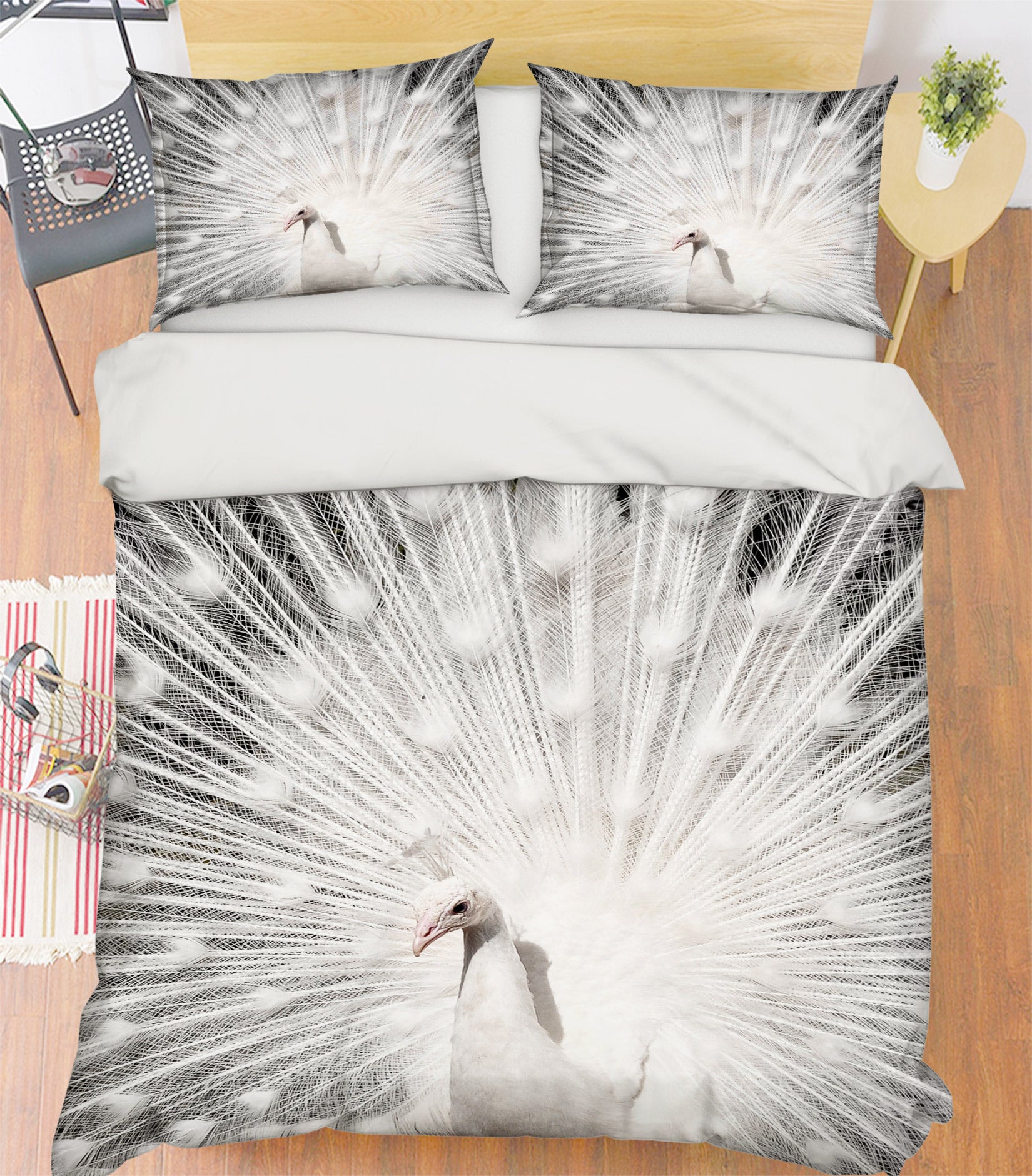 3D White Peacock 72005 Bed Pillowcases Quilt