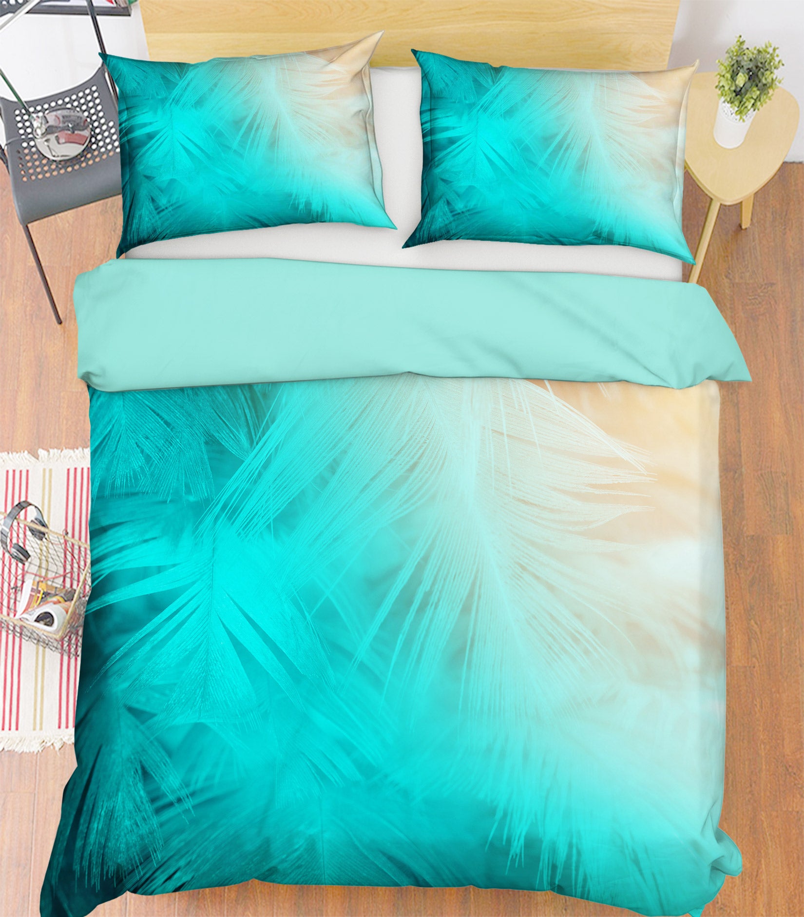 3D Blue Feather 72014 Bed Pillowcases Quilt