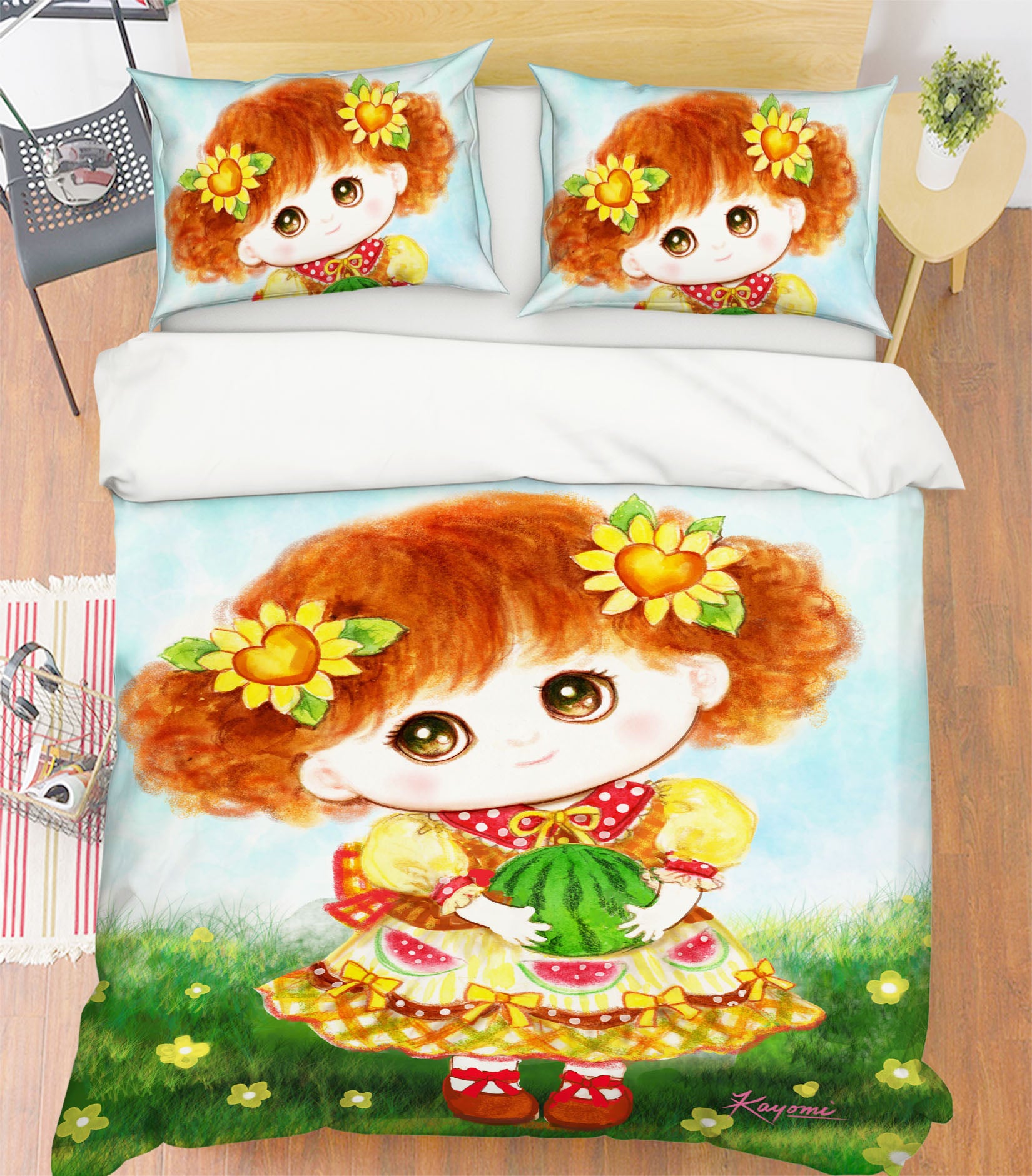 3D Watermelon Girl 5829 Kayomi Harai Bedding Bed Pillowcases Quilt Cover Duvet Cover