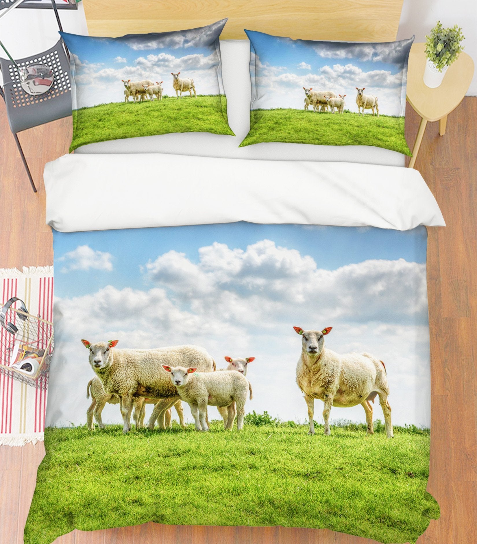 3D Sheep Grassland 1993 Bed Pillowcases Quilt Quiet Covers AJ Creativity Home 