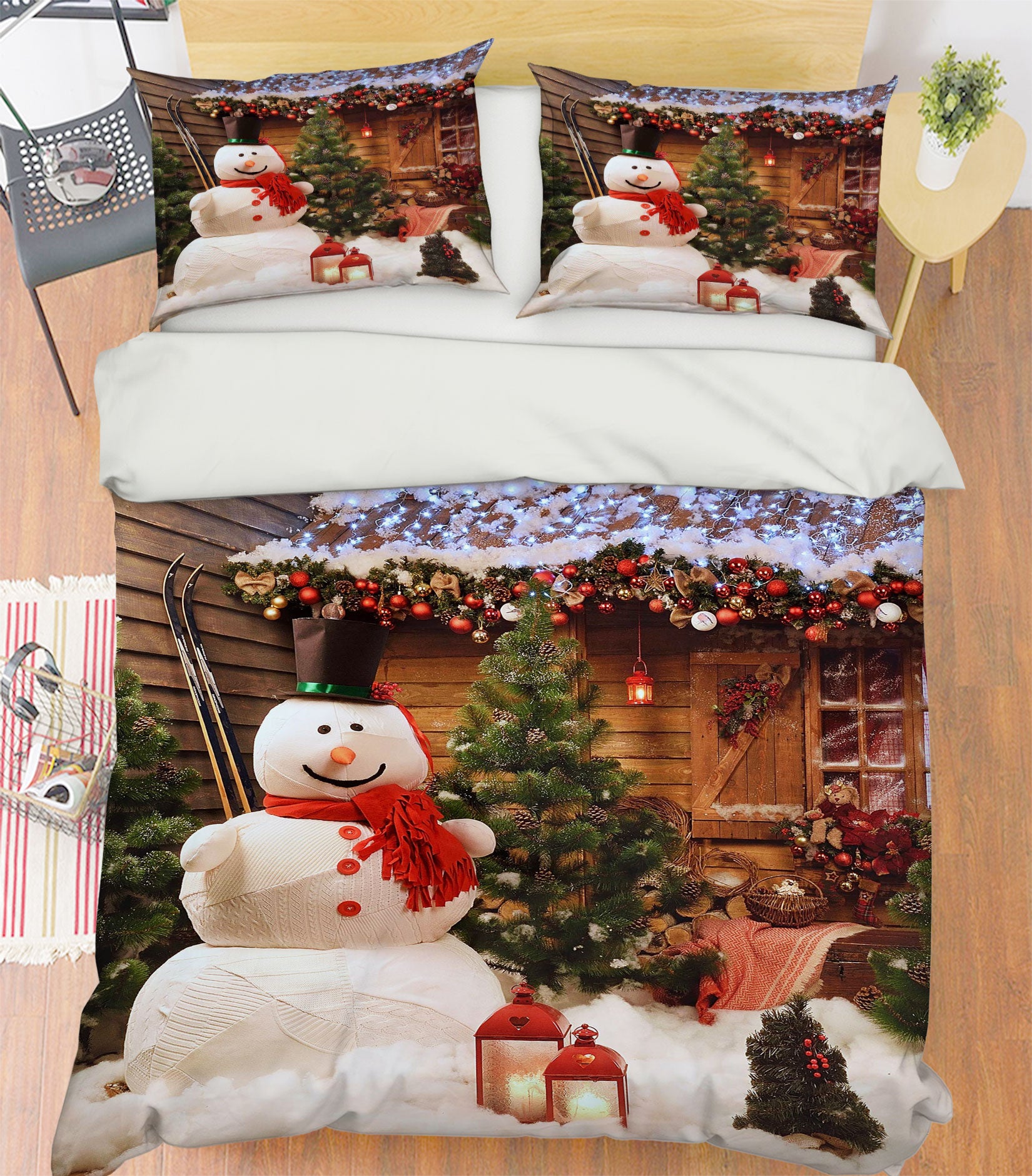 3D Snowman Cabin 52185 Christmas Quilt Duvet Cover Xmas Bed Pillowcases