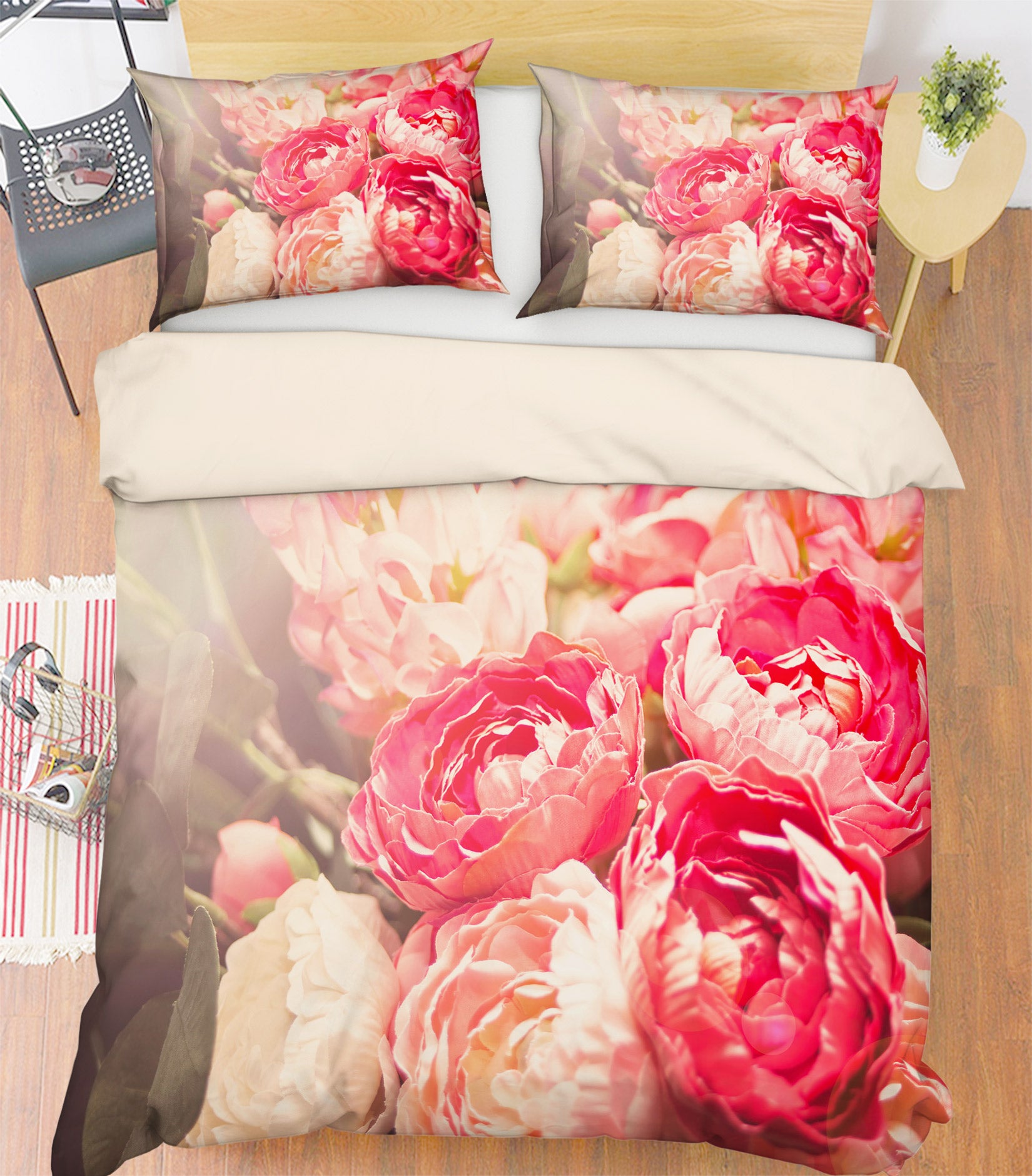 3D Pink Flowers 67119 Bed Pillowcases Quilt