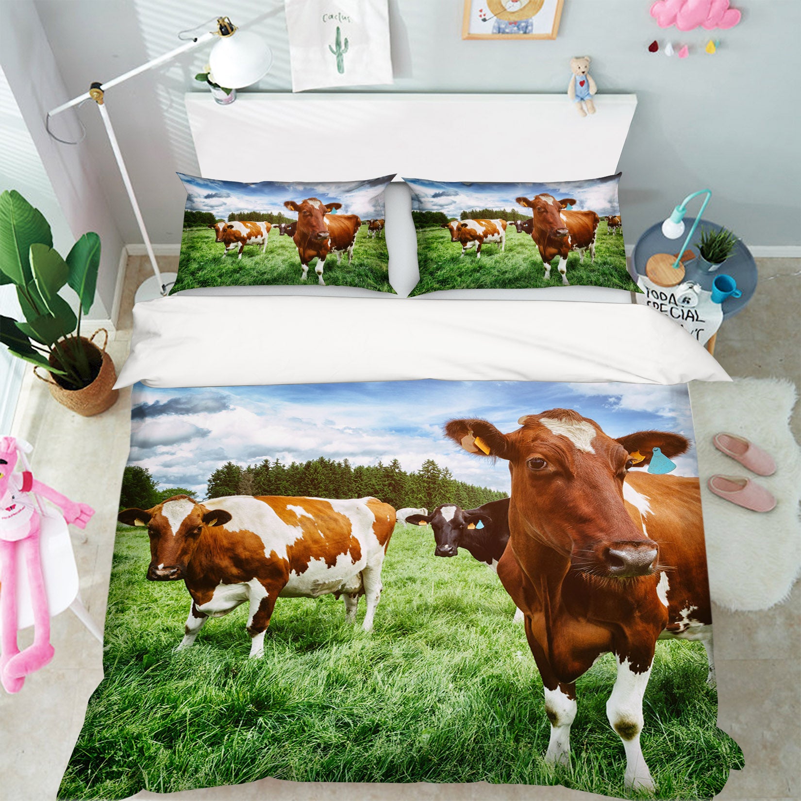 3D Green Grass Cattle 047 Bed Pillowcases Quilt